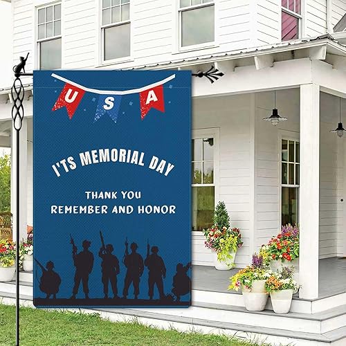 Miniatura 9 de EVRIO Bandera de jardín del Día de los Caídos Recordar y Honorar, bandera patriótica de libertad vertical de doble cara rústica de arpillera para