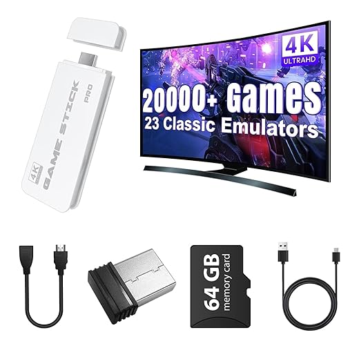 AQHH 2025 Retro Gaming Console, Retro Game Stick with 4K HDMI, Classic Video Games, Upgraded Dual 2.4G Wireless Controllers 64GB