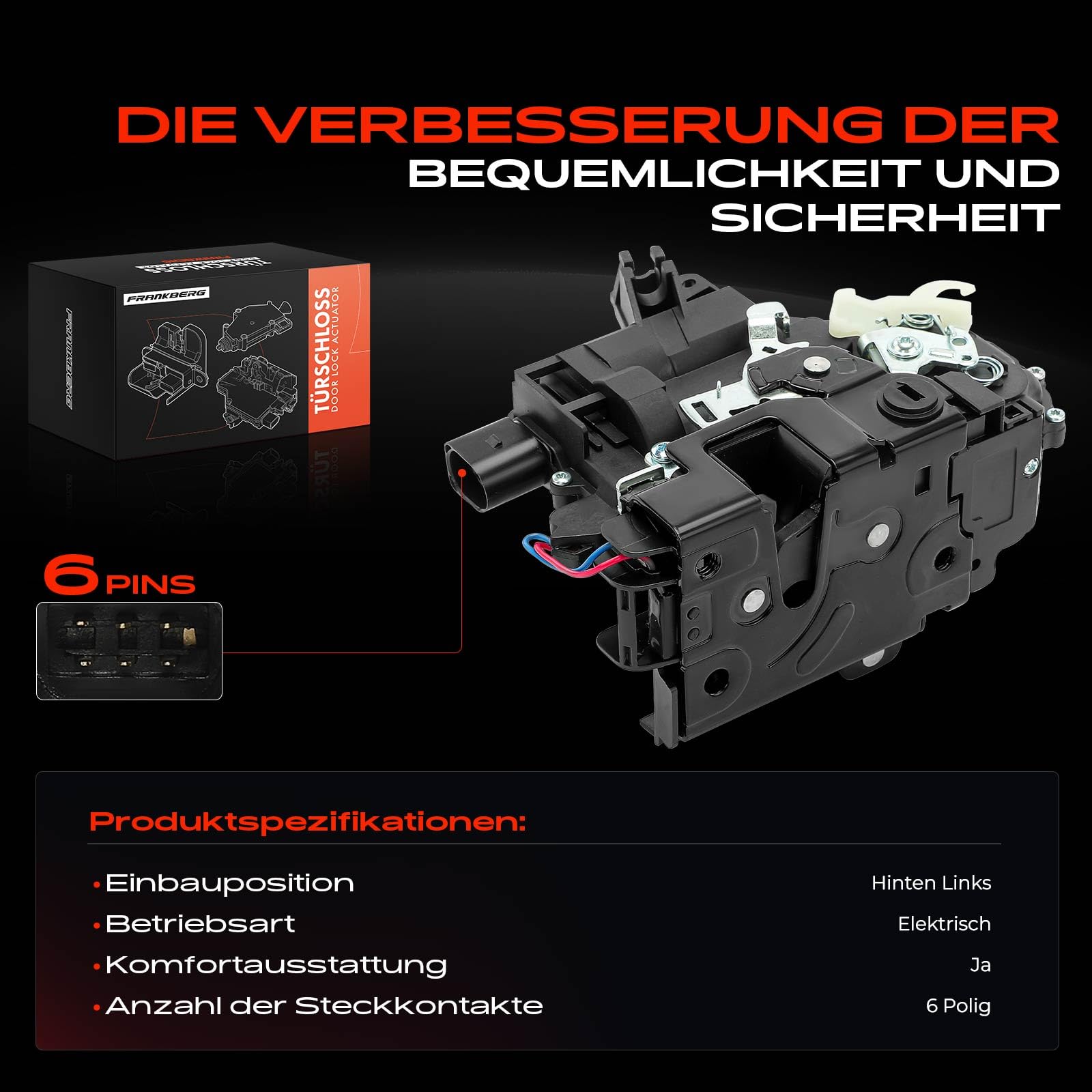 Frankberg 1x Türschloss Stellmotor Hinten Links Kompatibel mit Leon 1M1 1999-2006 Toledo II 1M2 1998-2006 B.o.r.a 1J2 1J6 1998-2005 Golf 1J1 1J5 1997-2006