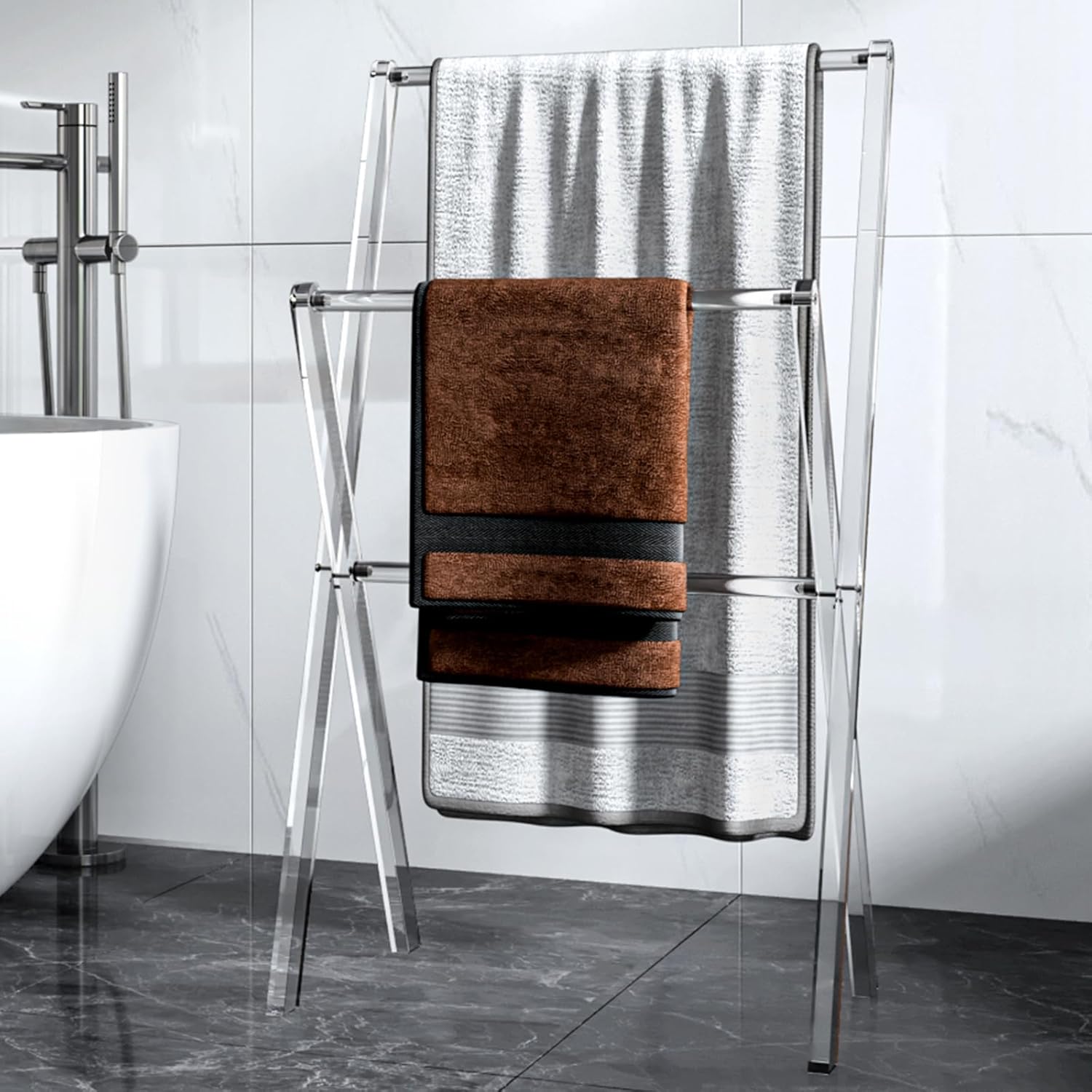 Amazon.com: Acrylic Free Standing Towel Rack for Bathroom 2 Tier - 35 ...