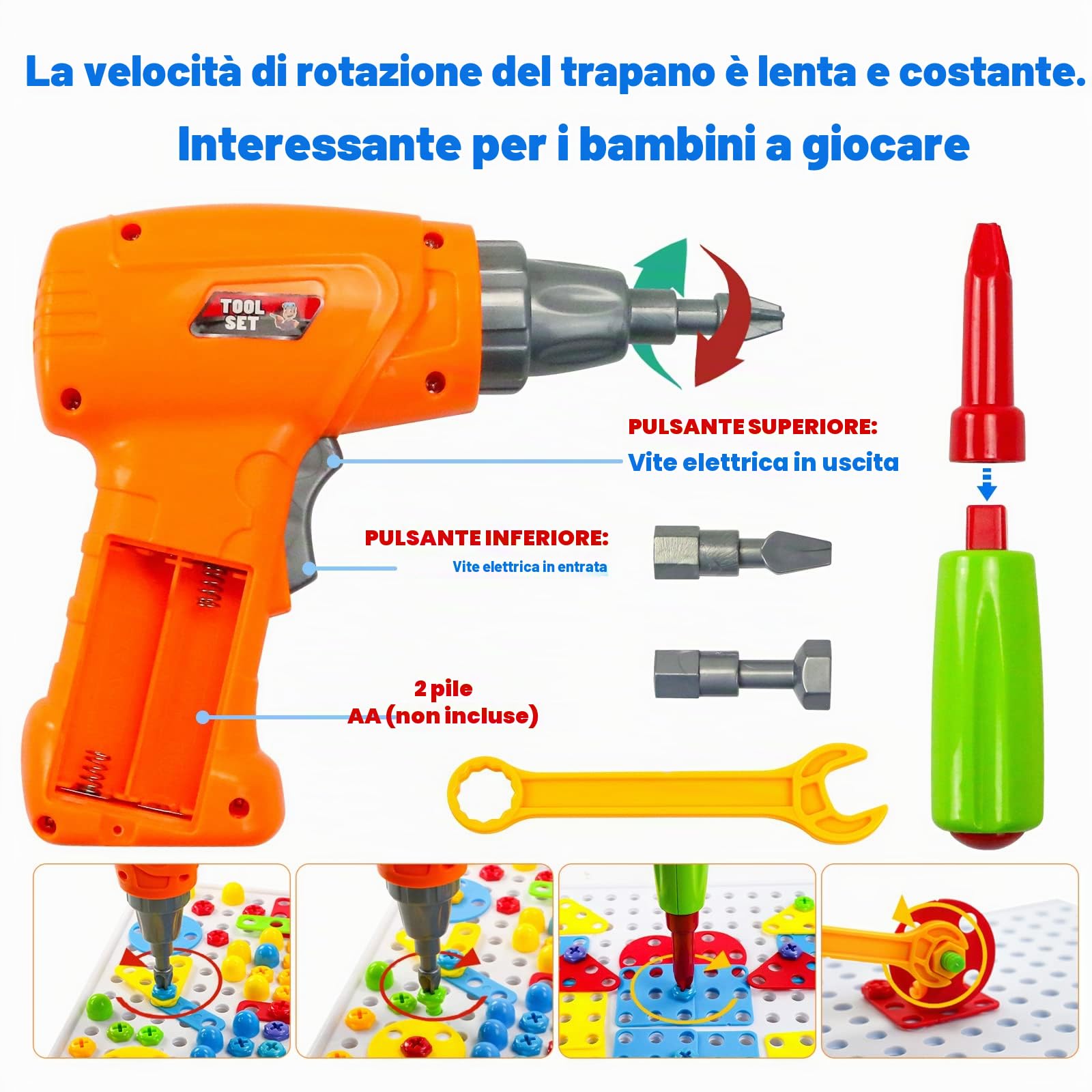 Giochi Bambini 3 Anni,Gioco Bambino 3 4 5 Anni Giocattoli di Costruzione Blocchi di Costruzione Puzzle con Trapano Elettrico Strumento Viti Regalo Bambina Bambino 3 4 Anni Regali Natale 223 PZ