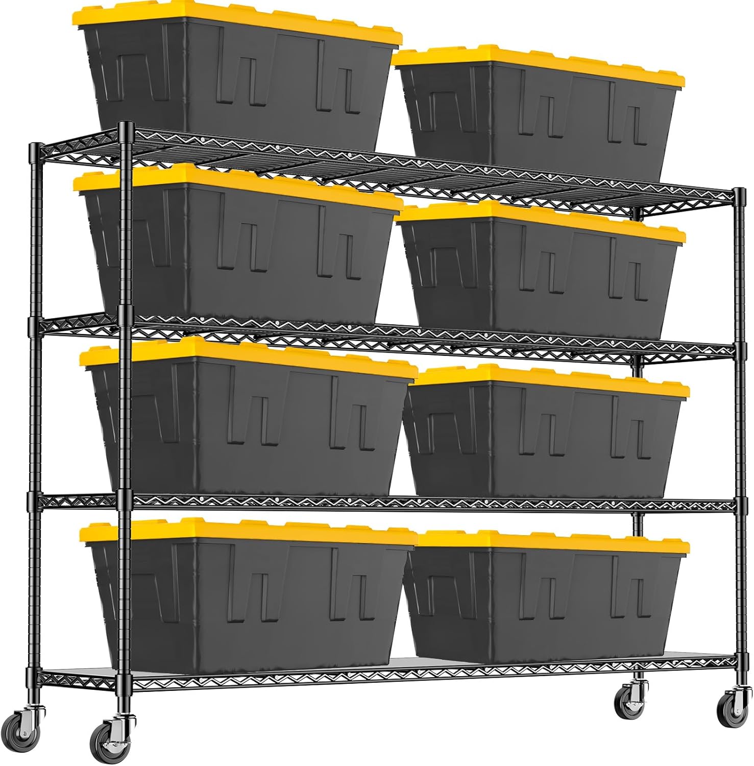 60'' W Storage Shelves Wire Shelving with Wheels, Heavy Duty Metal Garage Shelving, Adjustable Wire Rack with Liners, Fits 27-Gallon Totes, for Commercial & Warehouse, 60" W x 18" D x 63.78" H