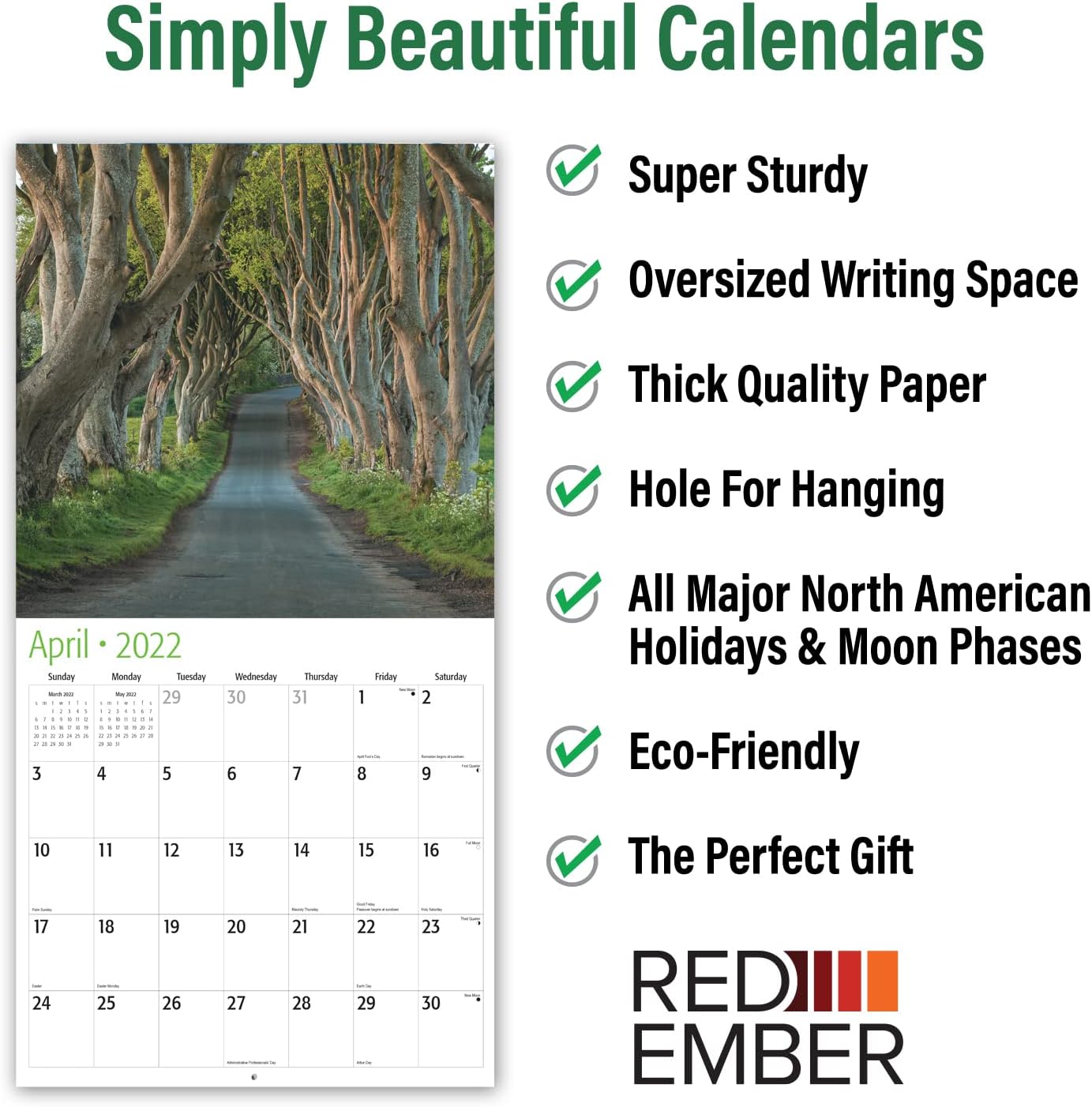 RED EMBER Magnificent Forests 2022 Hangable Wall Calendar - 12" x 24" Opened - Thick & Sturdy Paper - Giftable - Fantastic Forest Views : Office Products