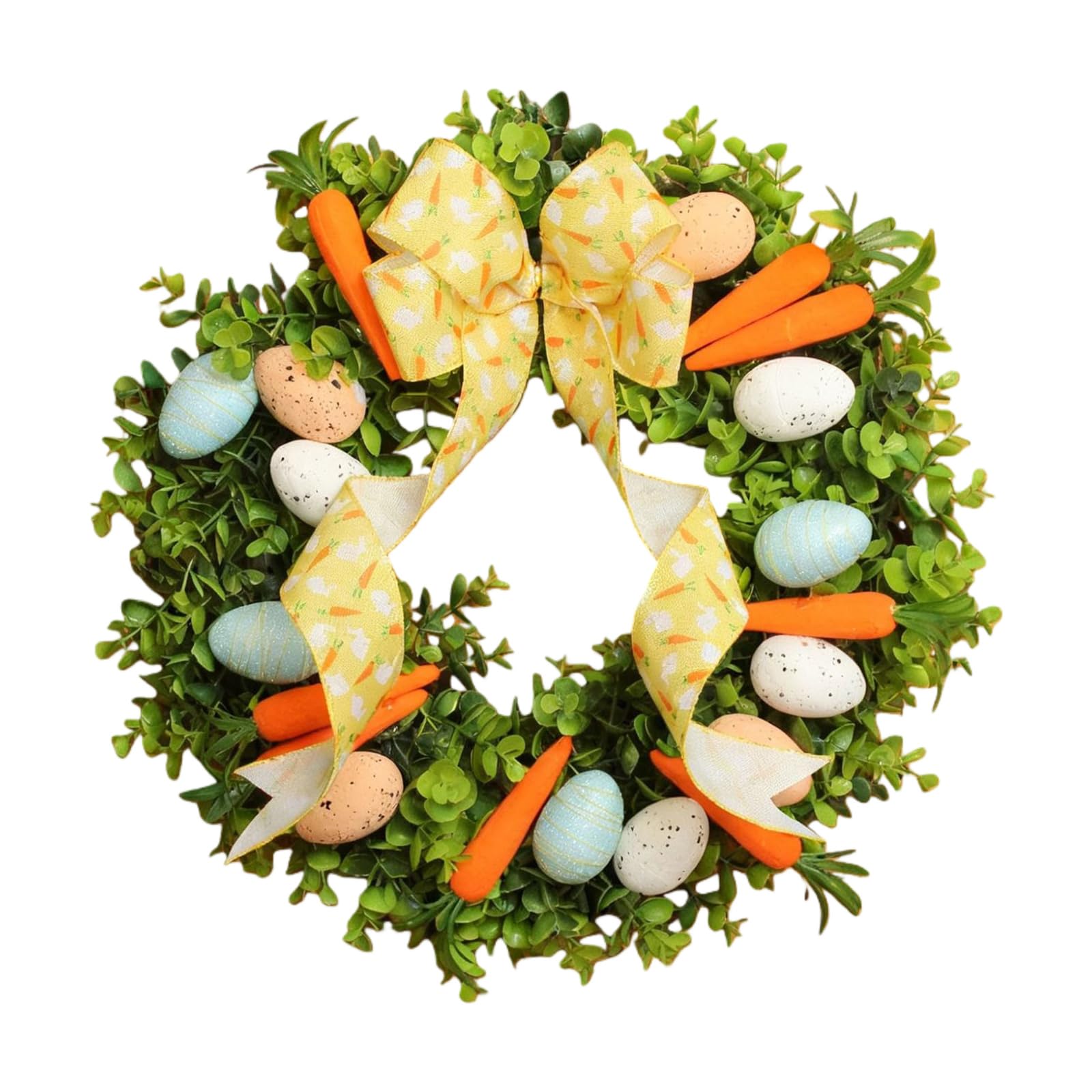 ZEPFJHE Cheerful Easter Themed Wreath Carrot and Eggs Ornament Decoration for Door Farmhouse and Window Easter Party Decorations