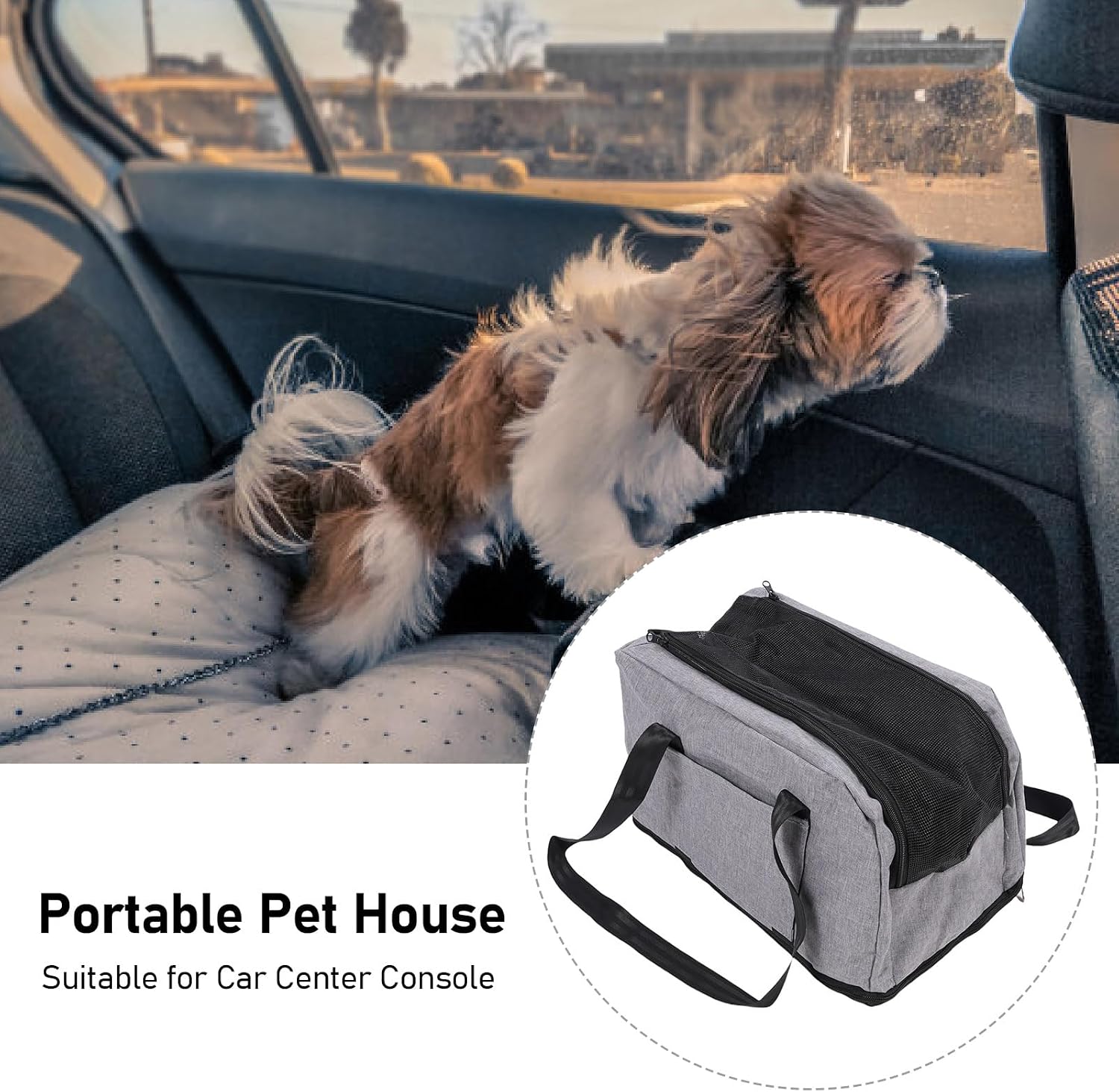Center Console Dog Car Seat,Portable Dog Booster Car Seat for Small Dogs,Detachable Washable Pet Carrier for Travel with Seat Belt