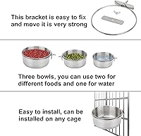 Vista 4 de Paquete de 3 vasos de alimentación de pájaros con soporte de abrazadera, de acero inoxidable, para cacatúas, periquitos, guacamayos, pinzones