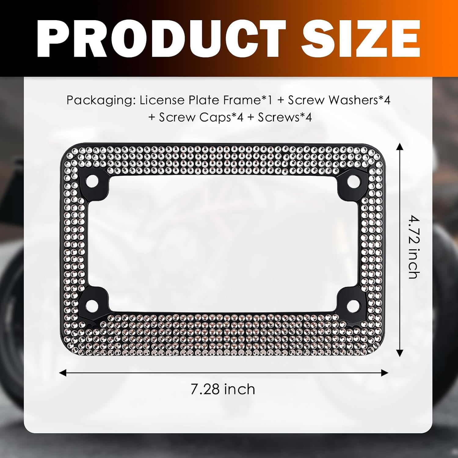 Rhinestone Motorcycle License Plate Frames,Stylish & Sparkling Motorcycle Plate Frame for Decorative Purposes,Essential Bling License Plates Frame for Motorcycles Comes with Screws (White)