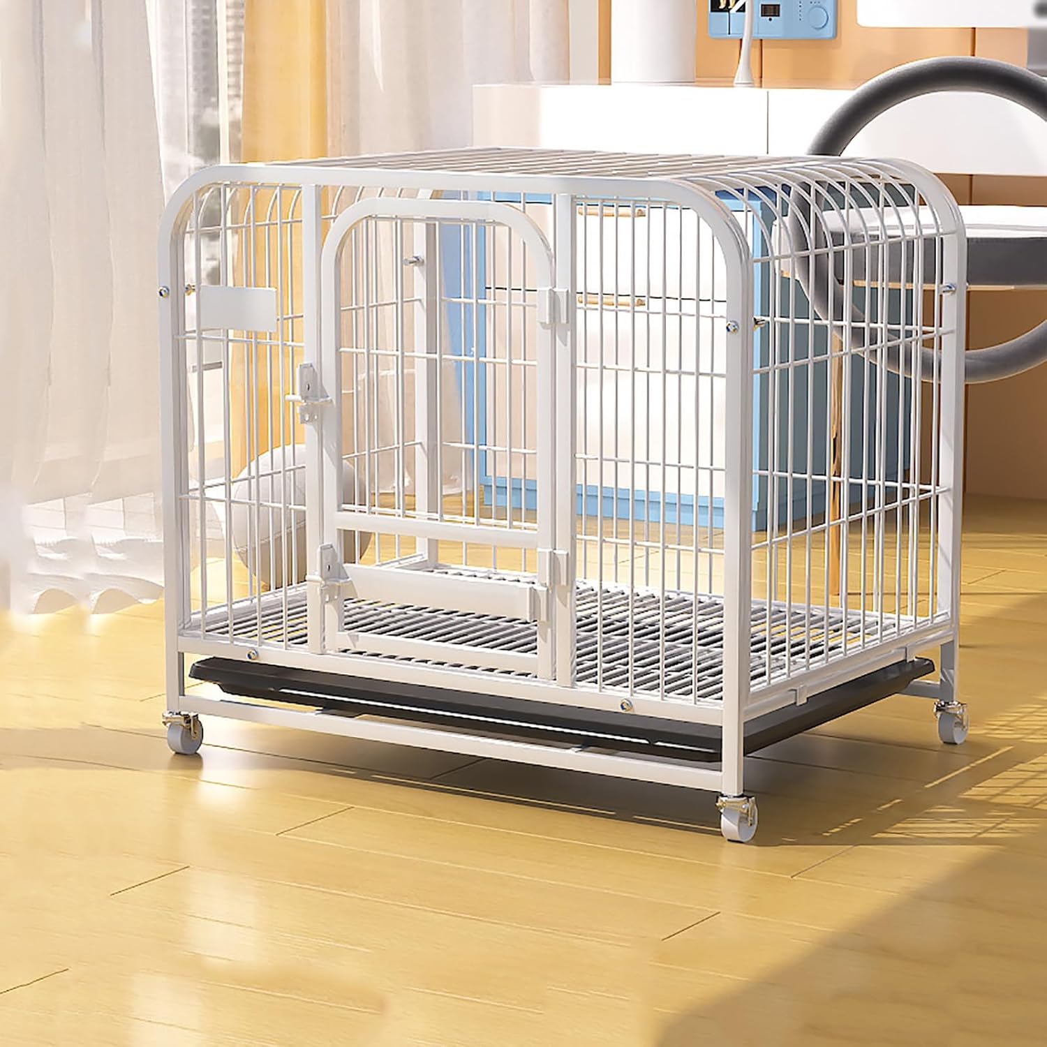 Heavy Duty Dog Kennel Indoor, Large Pet Crate with Wheels, Removable Tray, Durable Dog Cage for Large & Medium Dogs (Black, 54x38x51cm)