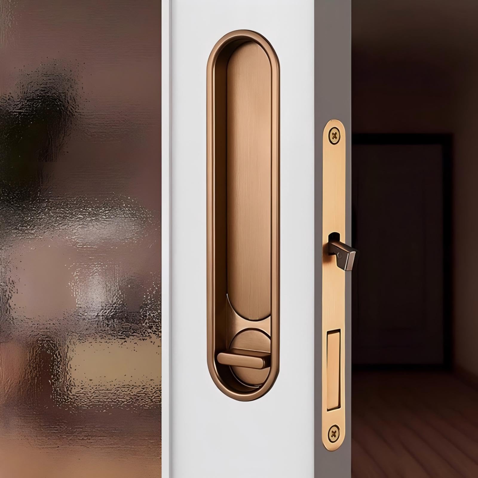 Hoconnie Recessed Pocket Door Handle Sliding Door Lock and Pull Invisible Pocket Door Lock Hidden Edge Pull Mortise Lock 154mm (Copper)