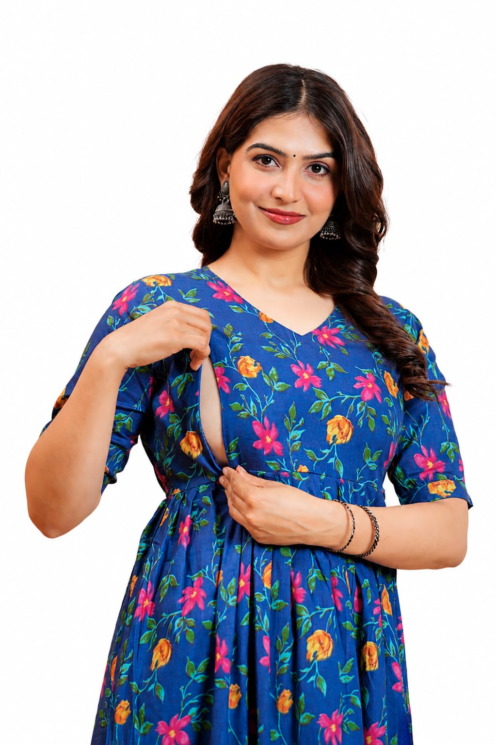 THE Moon Star Women's Cotton Floral Printed Anarkali Maternity Feeding Kurti | Breastfeeding Dress for Mothers | Zipper Feeding Kurti, Nursing Kurti, Comfortable and Trendy Maternity Wear-picture-46