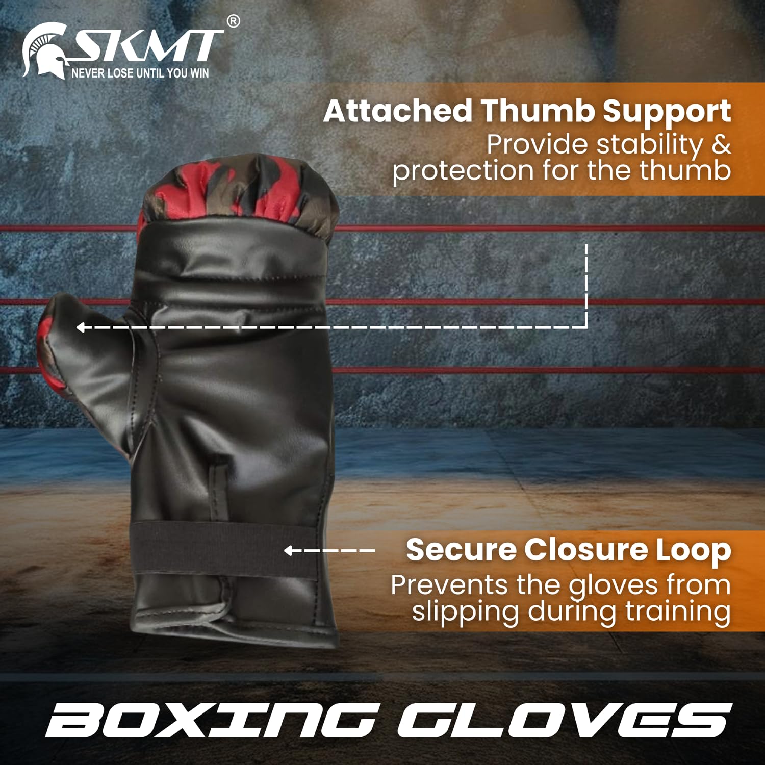 SKMT NEVER LOSE UNTIL YOU WIN Kids Boxing Set - Boxing Kit for Kids (2-8 Years) (CAMO RED) 3