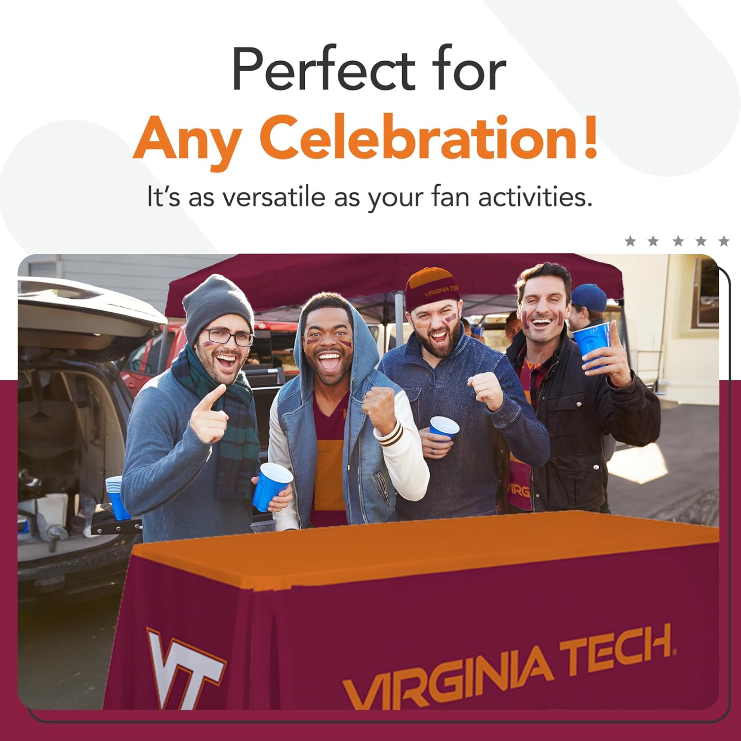 Virginia Tech Hokies College Sports Printed Table Throw - NCAA Licensed - Polyester - School Tablecloth (Maroon, Orange, White) (6' Draped)