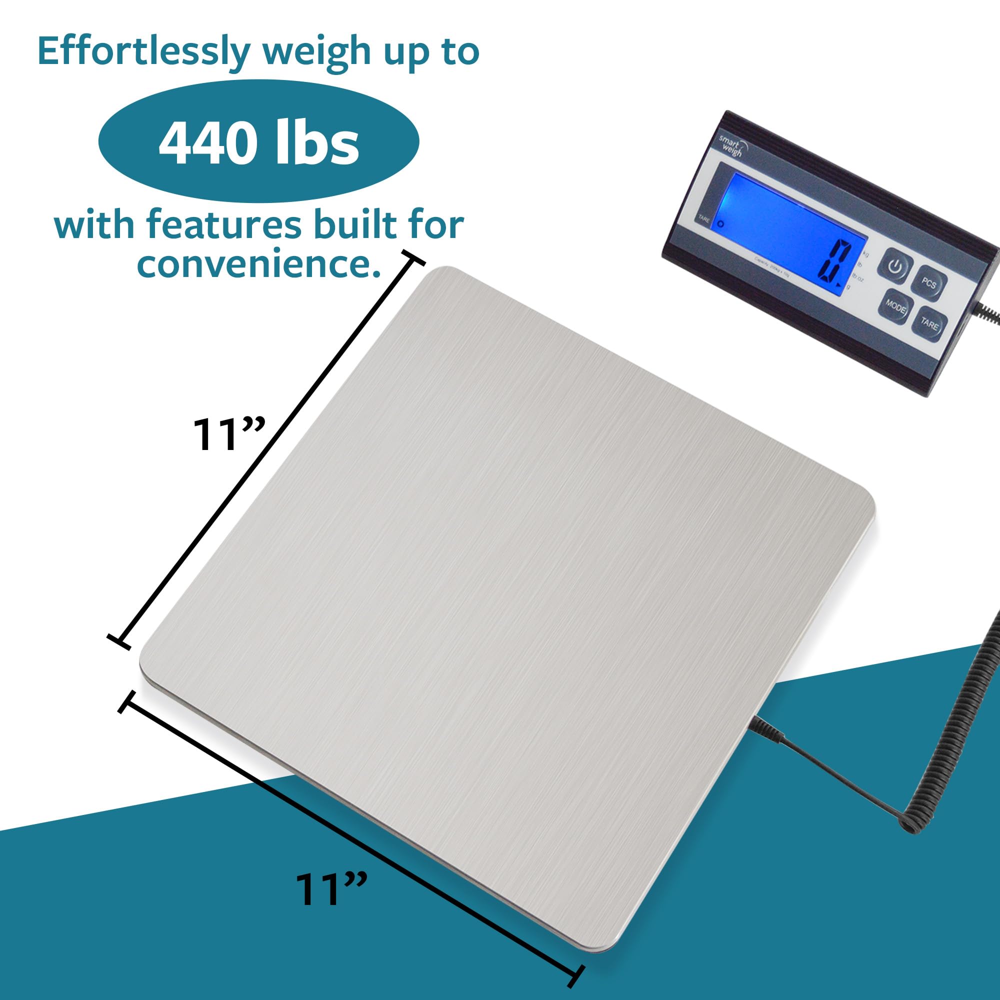 Smart Weigh Pèse-personne numérique robuste pour colis avec grande plate-forme en acier inoxydable durable, balance postale et bagage 200 kg x 28,3 g