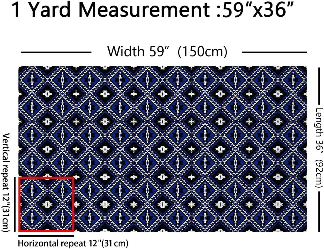 Erosebridal Bohemian Lattice Flannel Fabric by The Yard, Baroque Victorian Exotic Upholstery, Boho Chic Indoor/Not Stretchy Fabric, Vintage Aztec Decorative, Black Deep Blue, 5 Yards