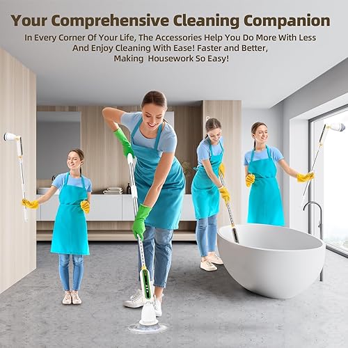 Miniatura 6 de Limpiador eléctrico giratorio, limpiador eléctrico silencioso e inalámbrico, cepillo de limpieza eléctrico con 8 cabezales reemplazables, poste