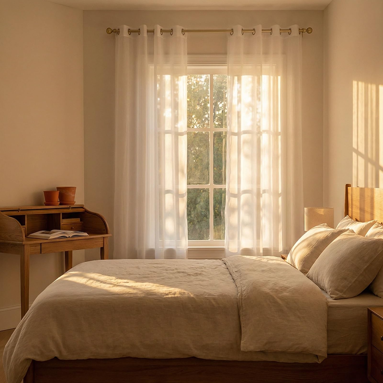 2 Pièces Rideaux Voilage 235 x 260 cm Rideaux Salon Semi-Transparent Rideau Voilages Intérieurs Voilage Blanc, à Oeillets pour Salon Chambre Enfant Adulte, Blanc