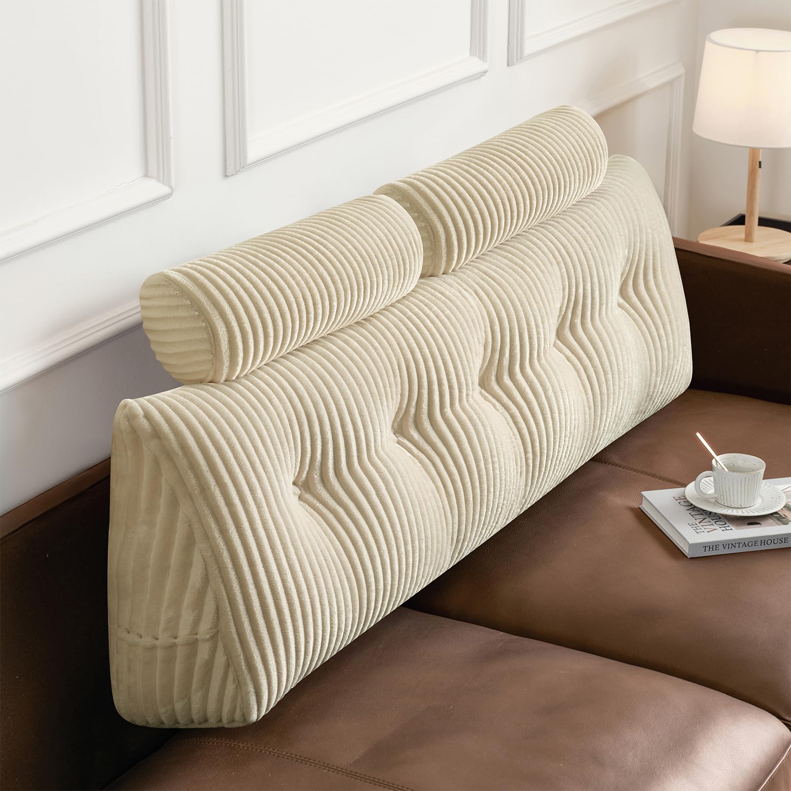 Z-hom Cuscino Schienale, Cuscino triangolare per testiera con fodera rimovibile, Cuscino da lettura per letto, cuscino schienale divano, cuscino da lettura, crema (150 x 50 x 20 cm)