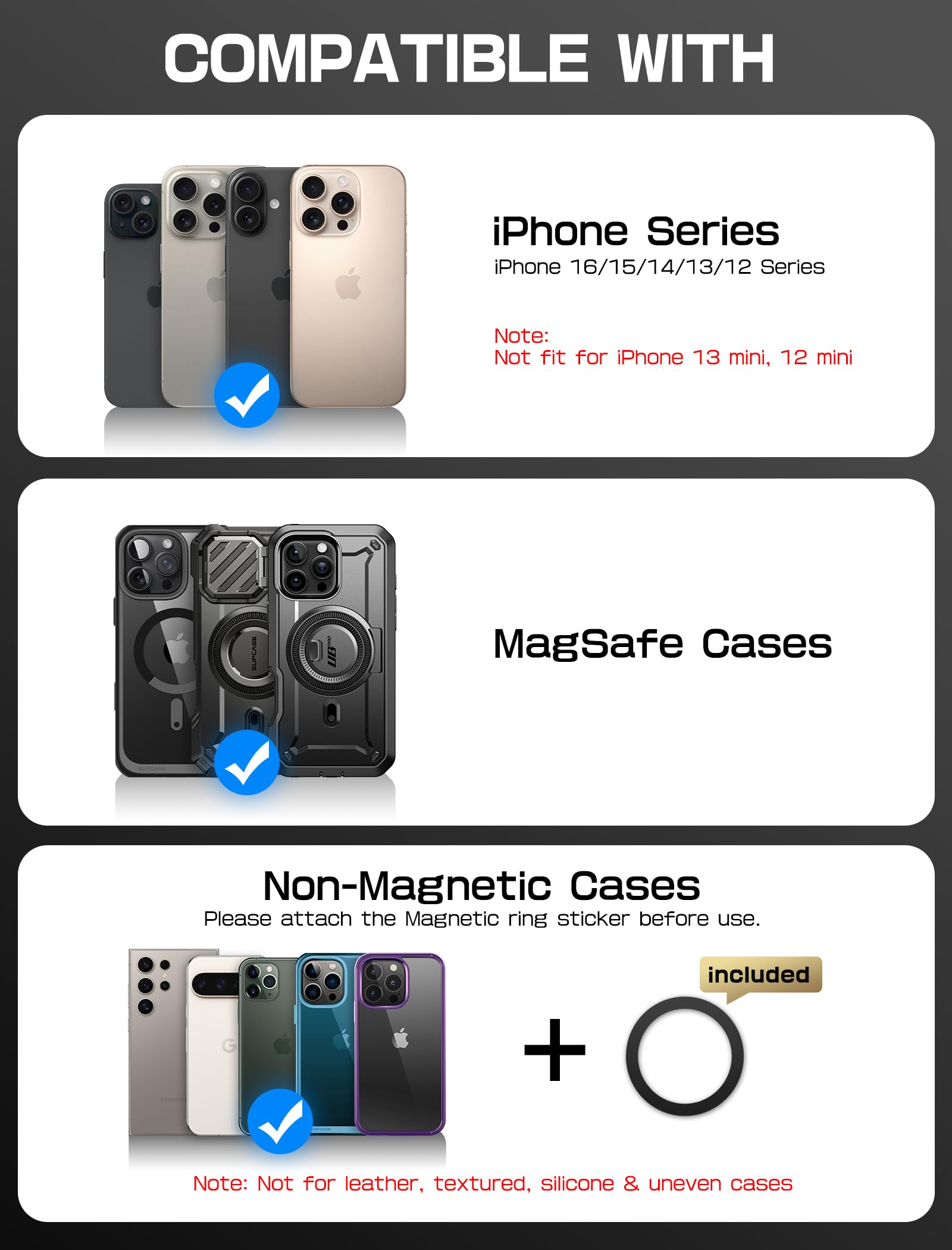 SUPCASE Portfel MagSafe z uchwytem na AirTag, magnetyczny portfel Airtag dla mężczyzn, [mieści 5 kart] [Regulowany stojak] [Blokowanie RFID] Statyw na karty telefoniczne do iPhone'a serii 17/16/15/14