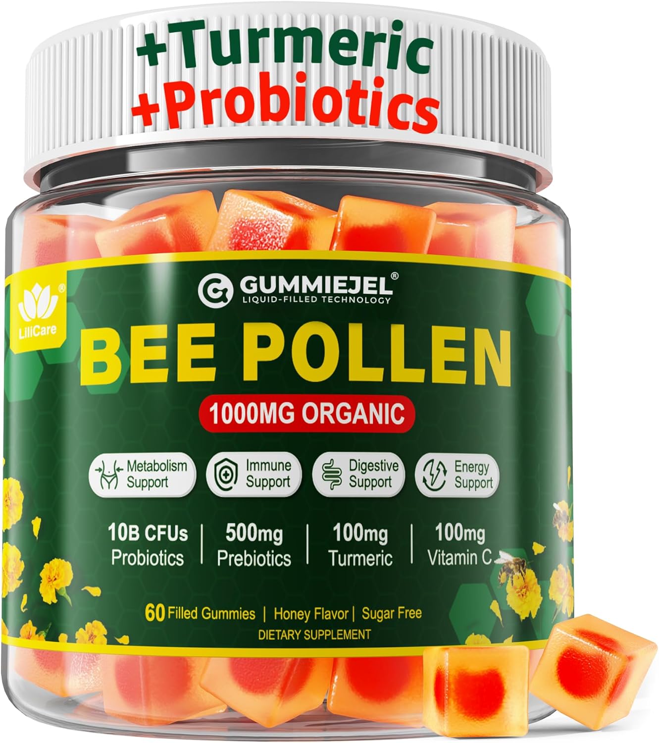 Digestive Health & Weight Bee Pollen Organic 1000mg, w/Probiotics, Prebiotics & Turmeric, Bee Pollen Gummies Rich in B-Vitamin, Antioxidants, Amino Acids, for Digestive, Weight & Energy Digestive Health & Weight Bee Pollen Organic 1000mg, w/Probiotics, Prebiotics & Turmeric, Bee Pollen Gummies Rich in B-Vitamin, Antioxidants, Amino Acids, for Digestive, Weight & Energy