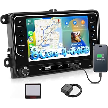 SIXWIN 8-Core 4+64G Android 15 Car Radio for VW Golf 5 6 Touran Polo with Carplay/Android Car/DSP 7 Inch VW Screen with Bluetooth 5.0 with WiFi GPS RDS FM Radio Mirror Link + 32 Band EQ