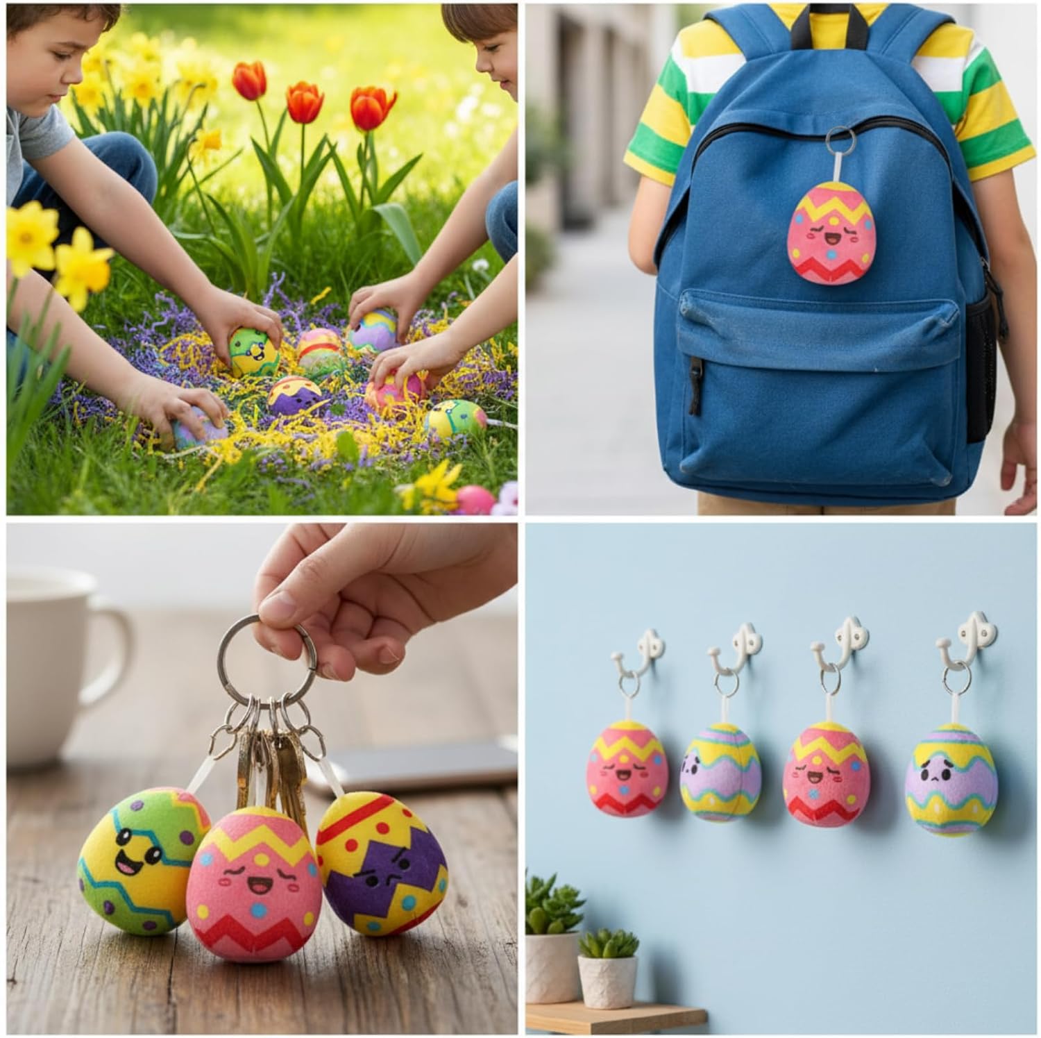 Highergo 24 Pcs Easter Egg Plush Toys Keychain 3 Inch Easter Basket Stuffers Stuffed Egg for Hunting Party Favors Gift for Kids