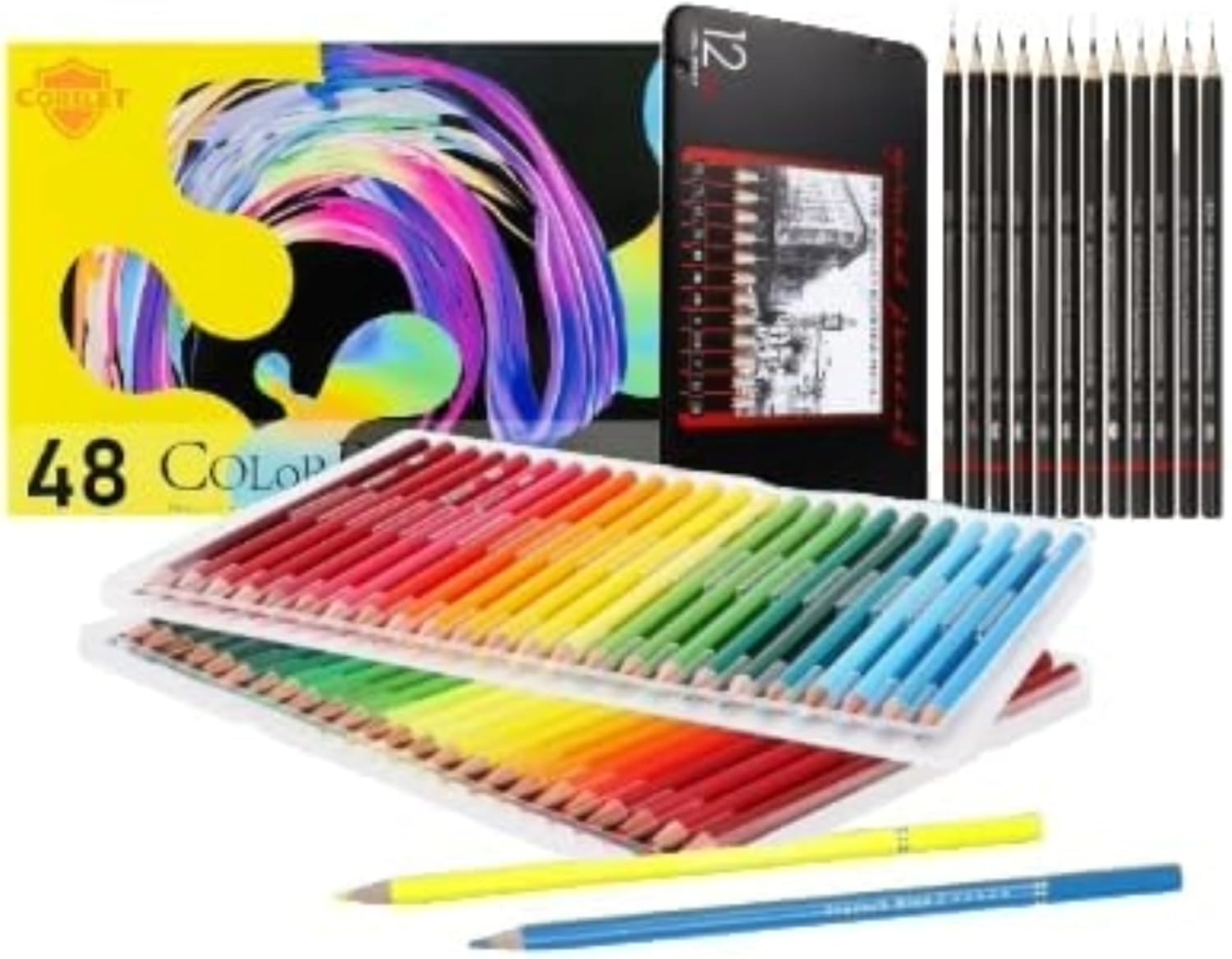 Corslet Set of 60 Pcs Colour Pencil Set with Two Different Packs of 48 Pc Oil-Based Pencil Colour Set & 12 Pc Color Pencils for Kids Artists Professional Colored Pencils for Drawing and Sketching