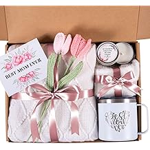 Mothers Day Gifts for Mom from Daughter Son Child, Mother Day Gift Basket for Stepmom, Mother-in-Law, Best Mom Ever Gift Box Set with Blanket Coffee Mug Socks Crochet Tulips Flower