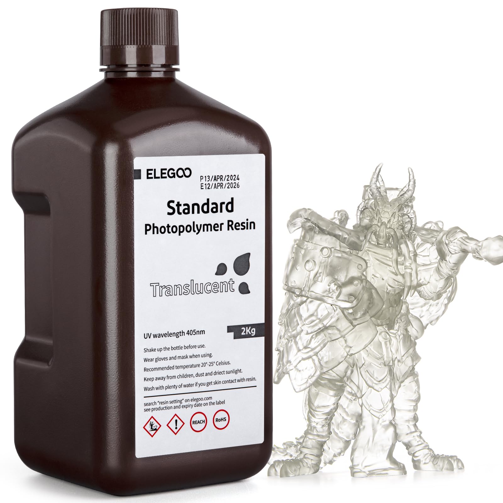 ELEGOO Stampante 3D Resina LCD 405nm Resina Fotopolimerizzante UV Resina Fotopolimerica Standard per Stampa 3D LCD Traslucido 2000g