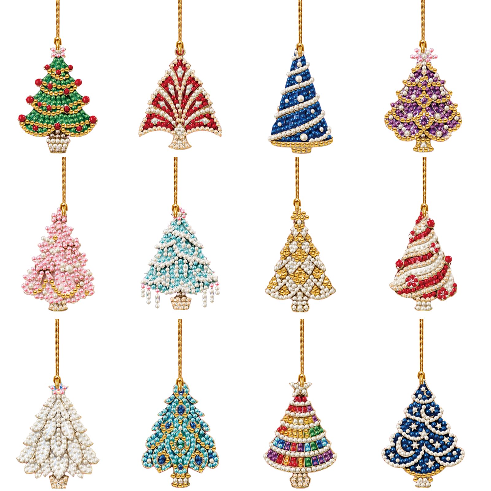 12Pcs Pearl Art Christmas Ornaments DIY Pearl Diamond Art Kits for Adults