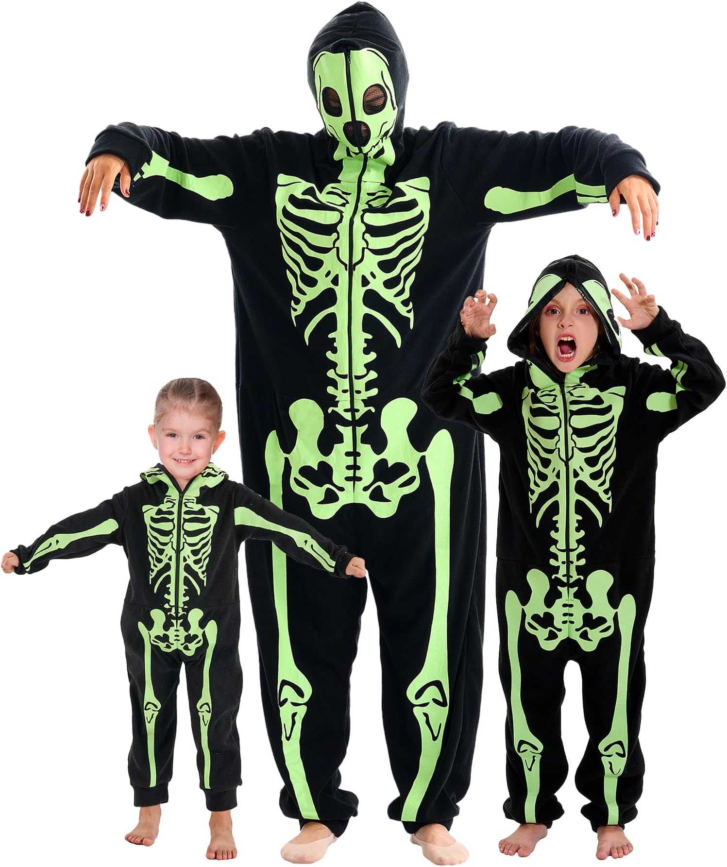 Outpain Halloween Family Skeleton Costume Kids Glow in The Dark Skelebone Costume Adult Child Dress Up for Party