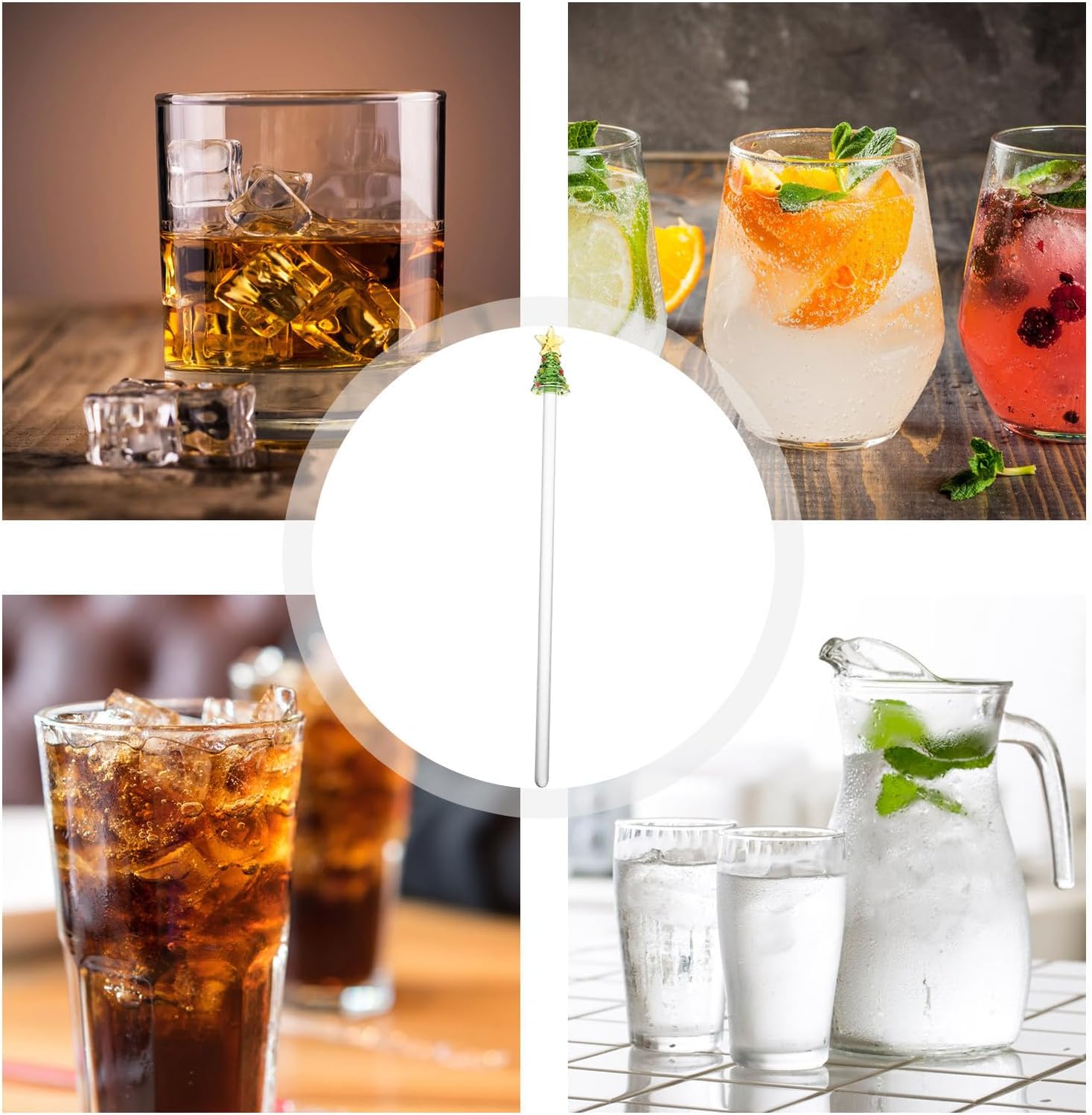 Christmas Tree Glass Swizzle Sticks Xmas for Drinks and Coffee