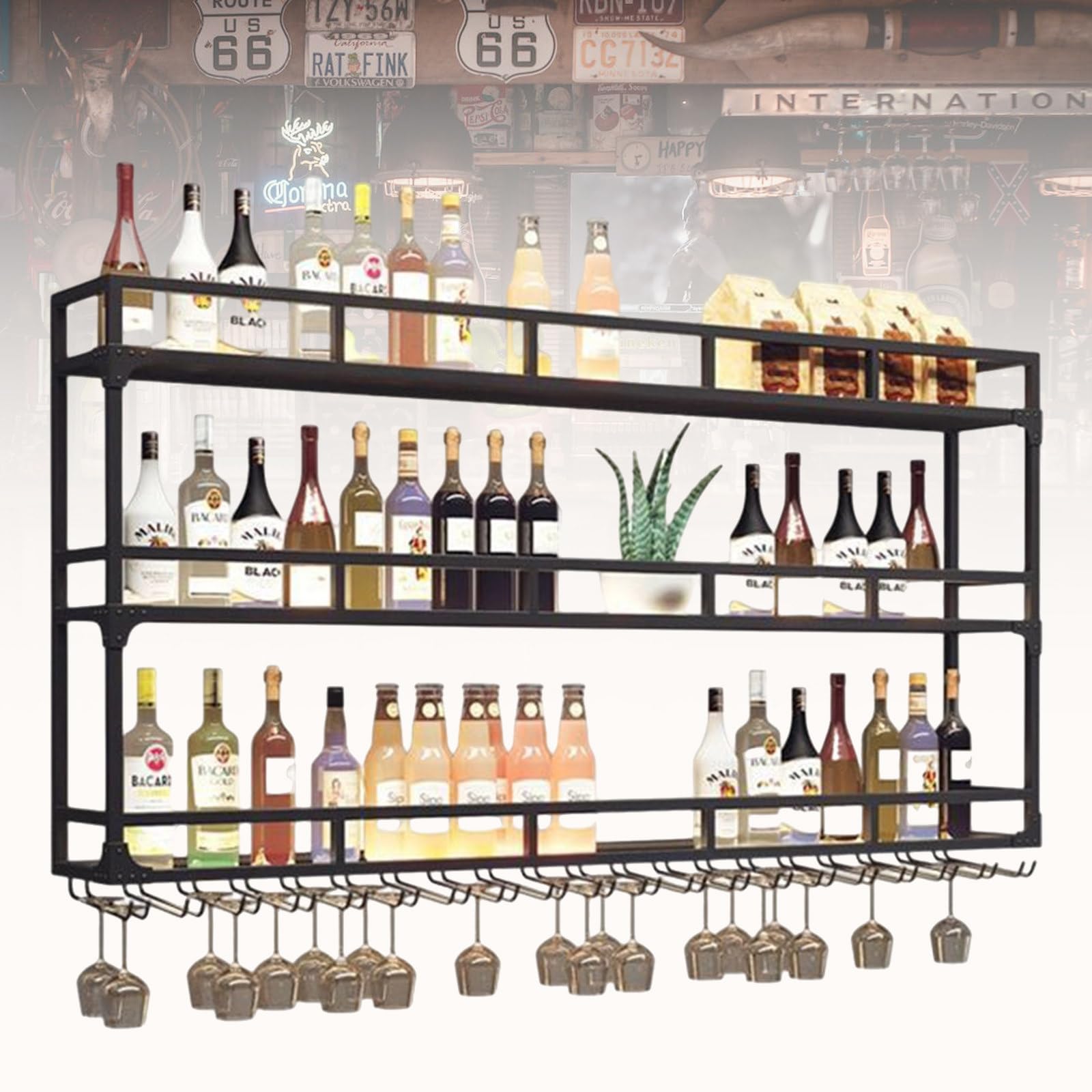 Présentoir multifonctionnel en métal lumineux pour bouteilles d'alcool de bar