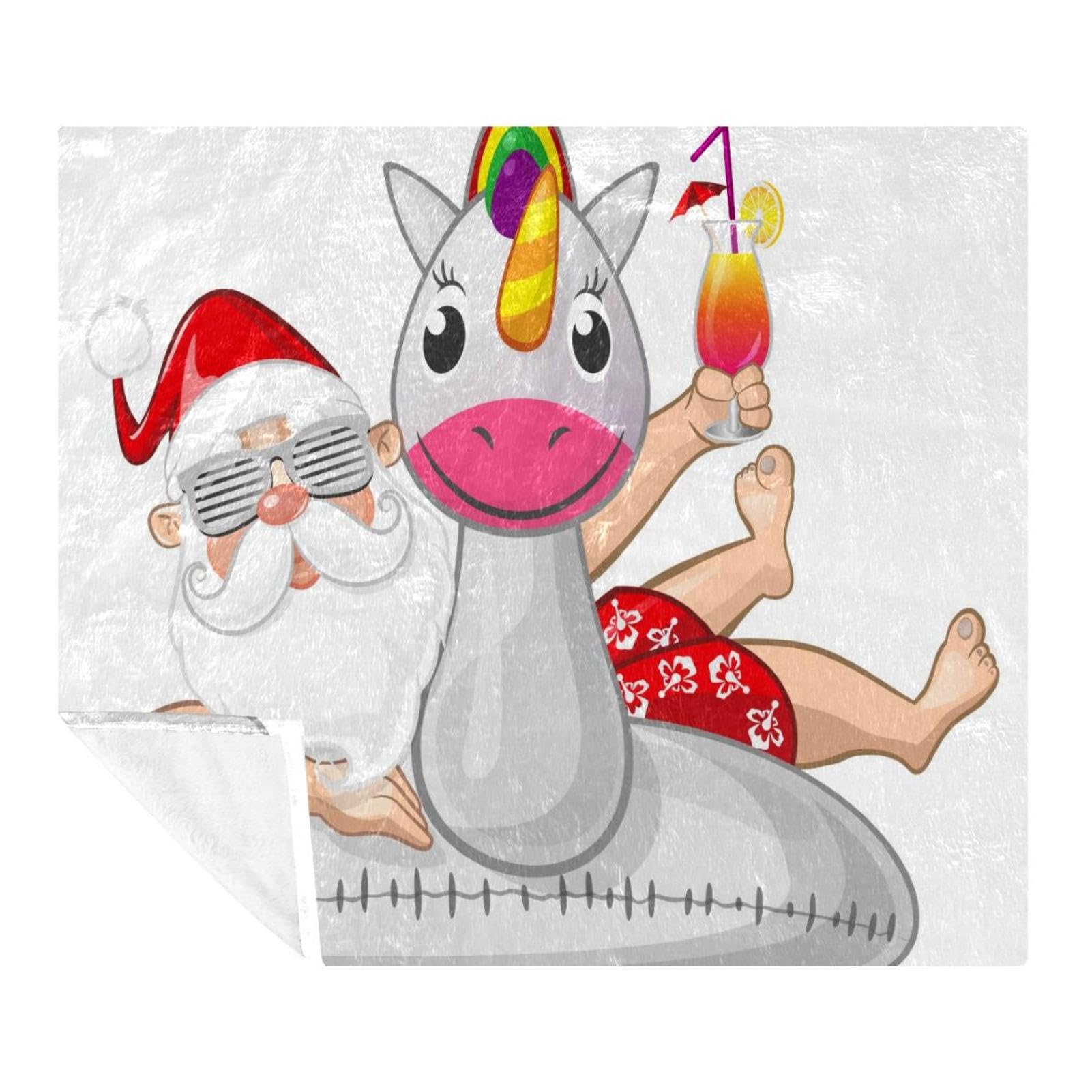 Couverture Pere Noel sur licorne pour adultes et enfants