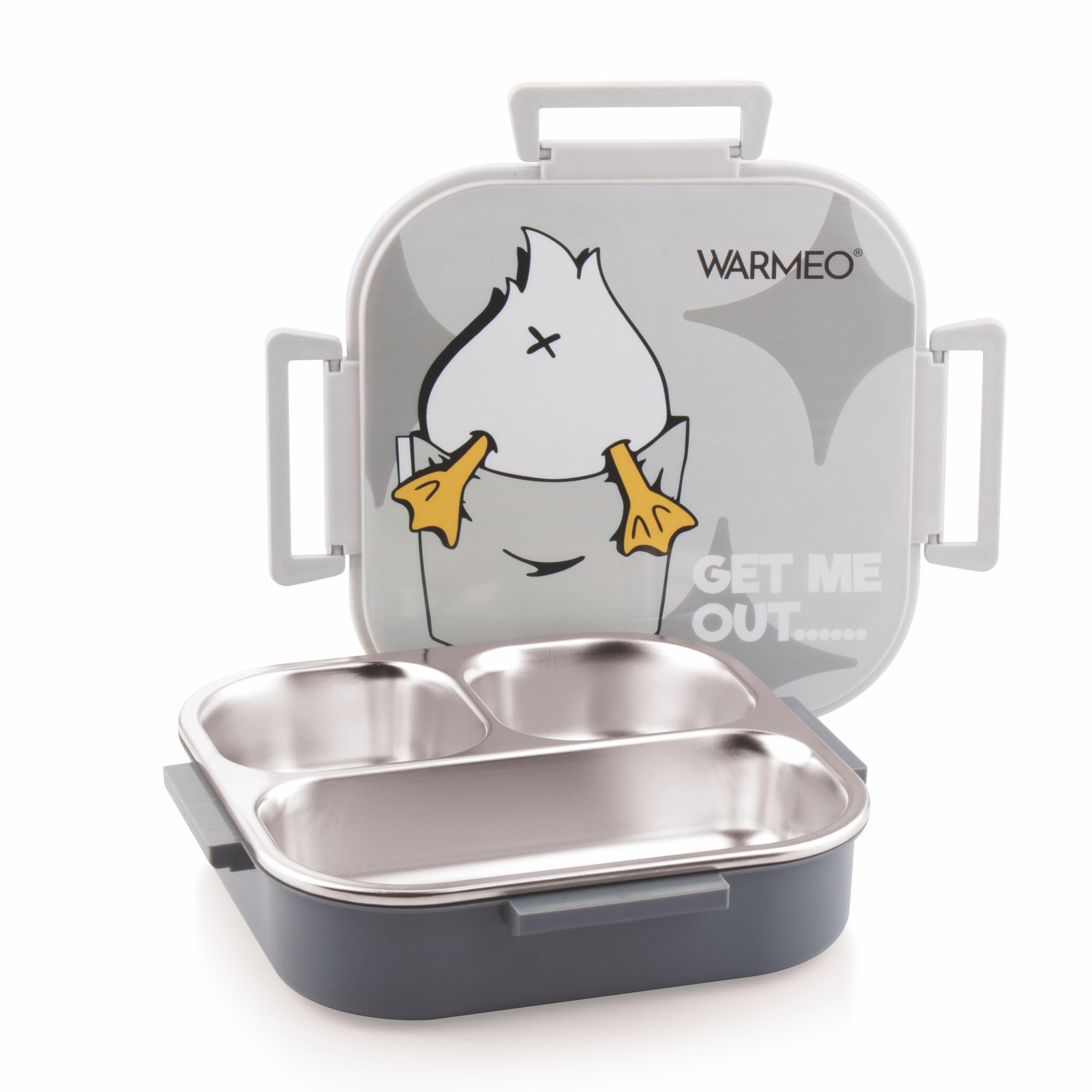 WARMEO Jerry Insulated Lunch Box with Three Compartment BPA Free, Kids Lunch Box,Food Grade Ideal for School, Picnic, Office & Outdoor - 500ml Duck, Stainless Steel