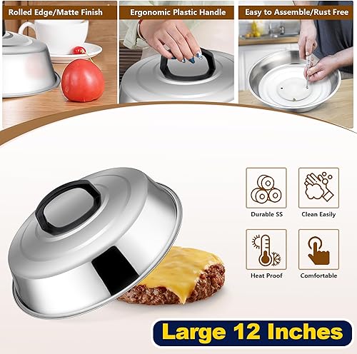 Miniatura 9 de HaSteeL Cúpula de fusión de queso de 12 pulgadas y prensa de parrilla de hierro fundido de 7 pulgadas, cubierta de hilvanado de acero inoxidable con