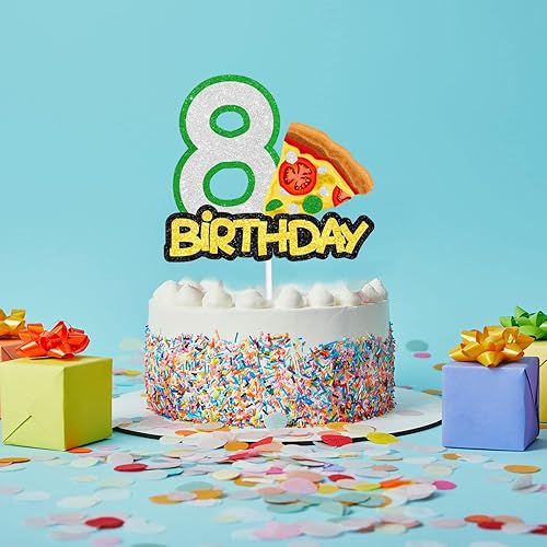 Miniatura 6 de Decoración para pastel de cumpleaños número 8 con temática de pizza, gran decoración para fiestas de aperitivos, fiestas temáticas de amantes de la