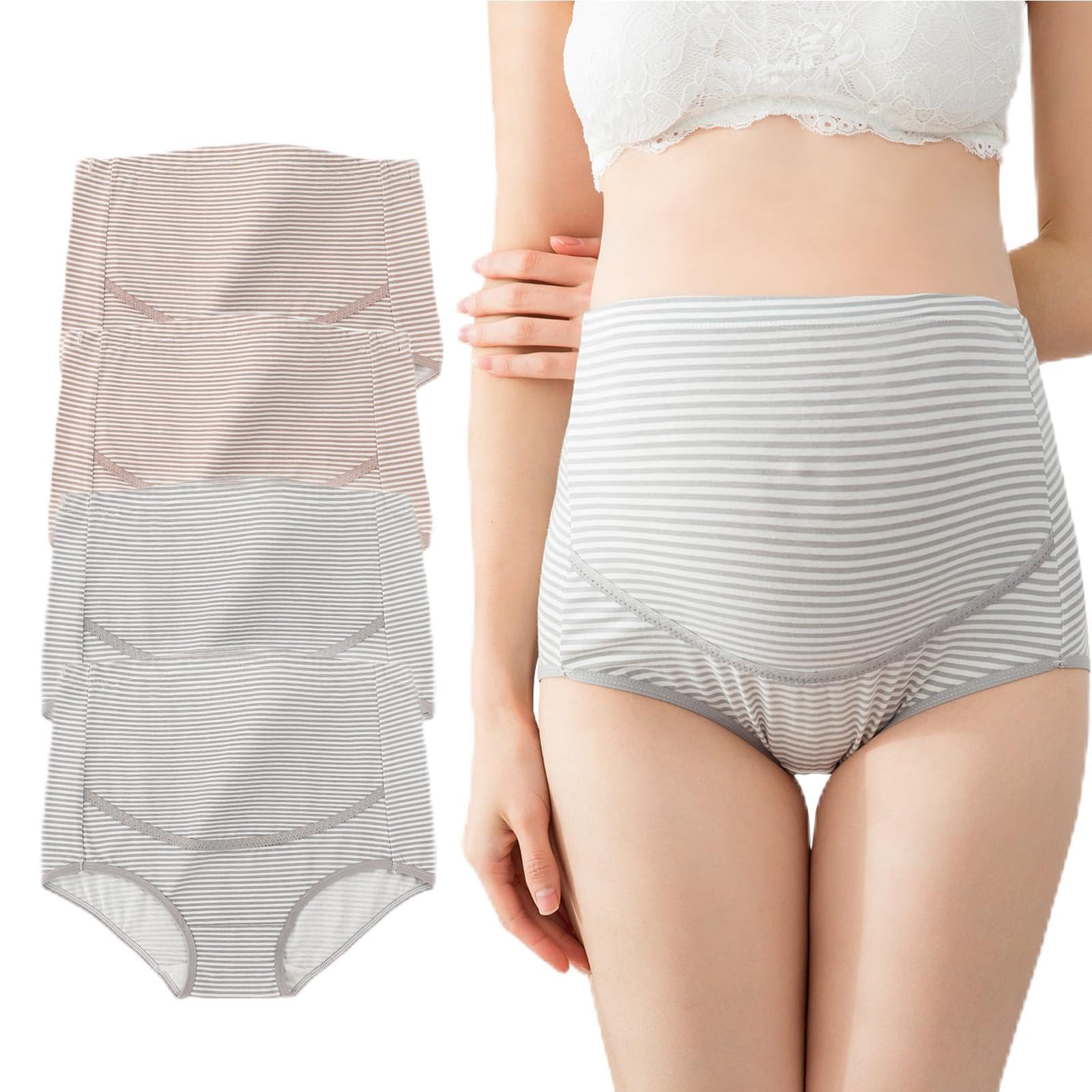 AUTUCAU Maternity Cotton Underwear High Waist Adjustable Pregnancy Seamless Soft Hipster Panties Over Bump 4-Pack