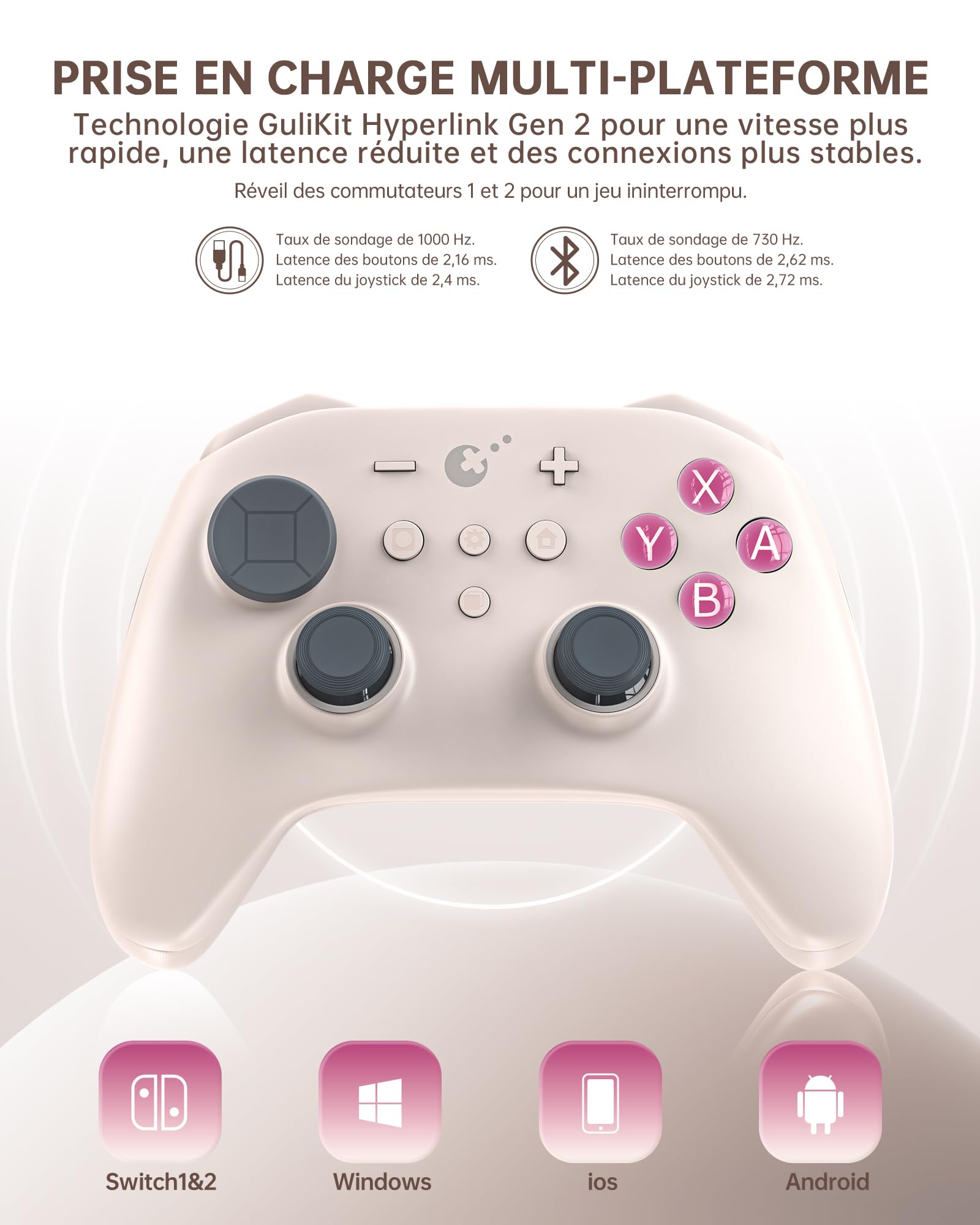 GuliKit TT PRO Manette Sans Fil pour PC, Android, iOS, Switch 1/2, joystick TMR, avec Batterie 950 mAh, Fonction de Réveil et 4 Boutons Métalliques Amovibles à l'arrière, Rétro