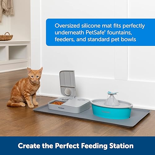 Miniatura 6 de PetSafe Tapete para fuente y alimentador, para perros y gatos, mantel individual de silicona para alimentos y agua, 26 x 16 pulgadas, impermeable,
