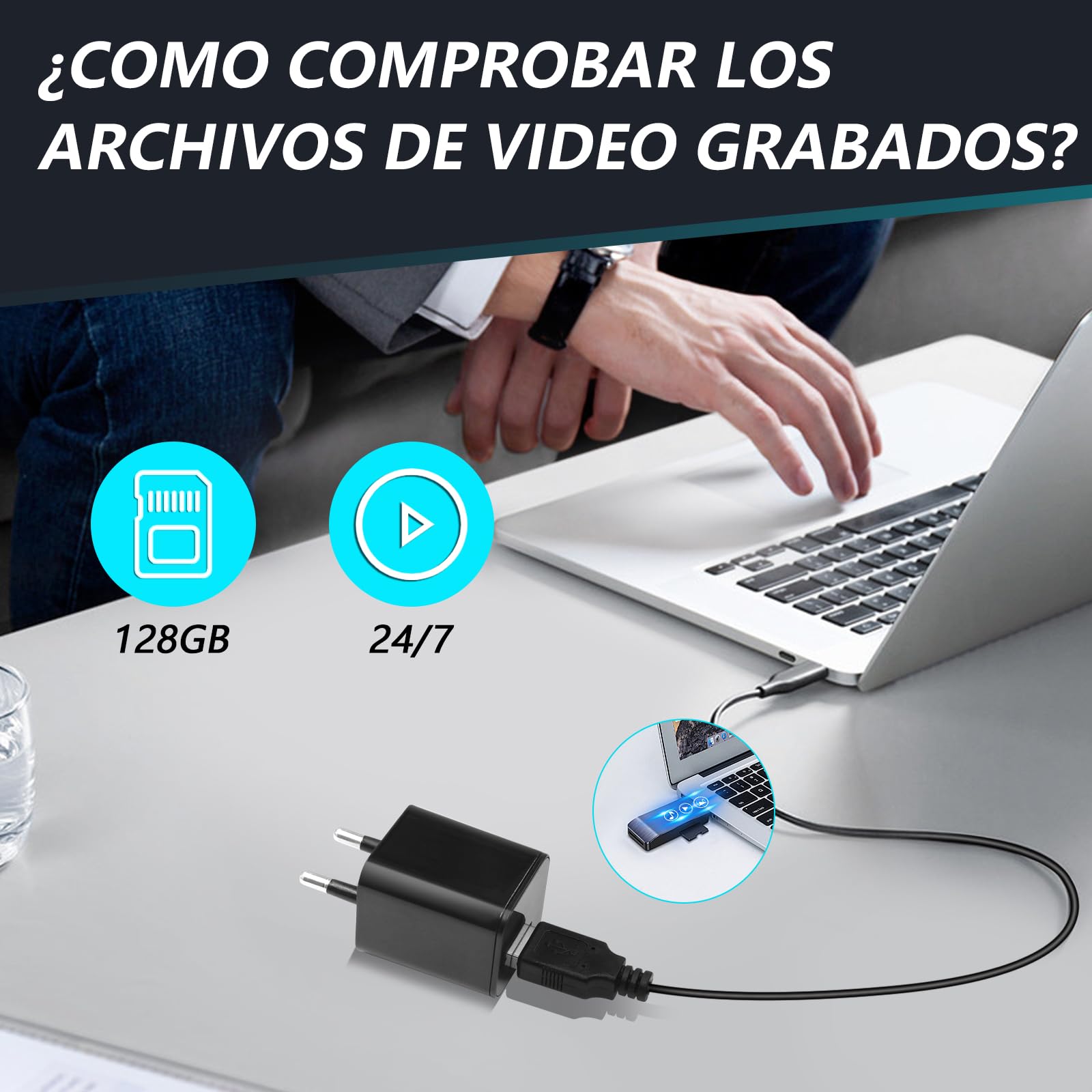 LXMIMI USB Cámara Oculta, HD 1080P Mini Cámara Espía | Cargador USB Cámara Oculta, Adaptador de Carga Cámara Espía Oculta, Soporte de Detección de Movimiento y Grabación en Bucle