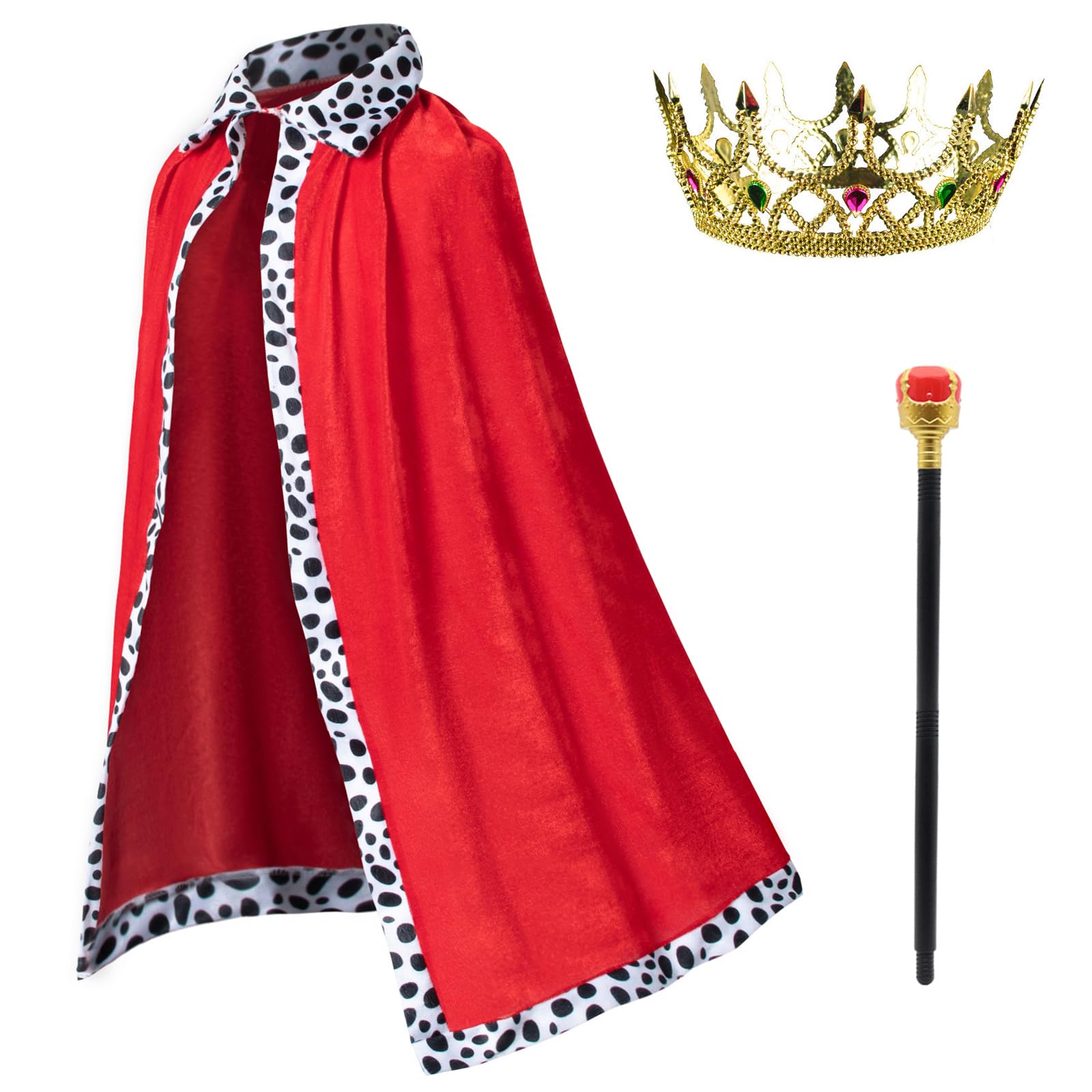 King Costume for Kids Robe Crown Scepter Set Boys Royal Prince Cape Dress Up Cosplay