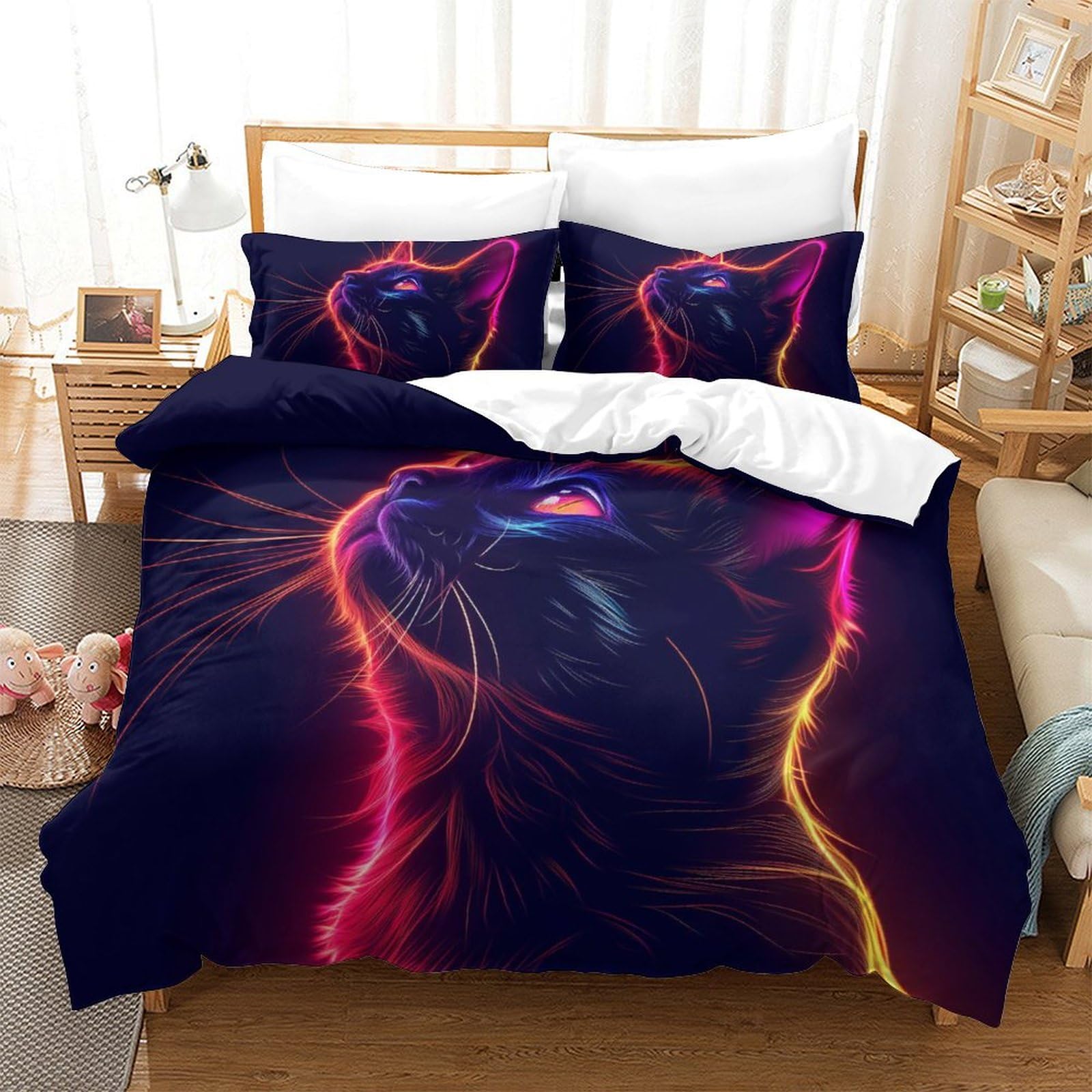 Housse de couette chat Muppet 3D 220x240 cm avec 2 taies d'oreiller en microfibre pour lit double
