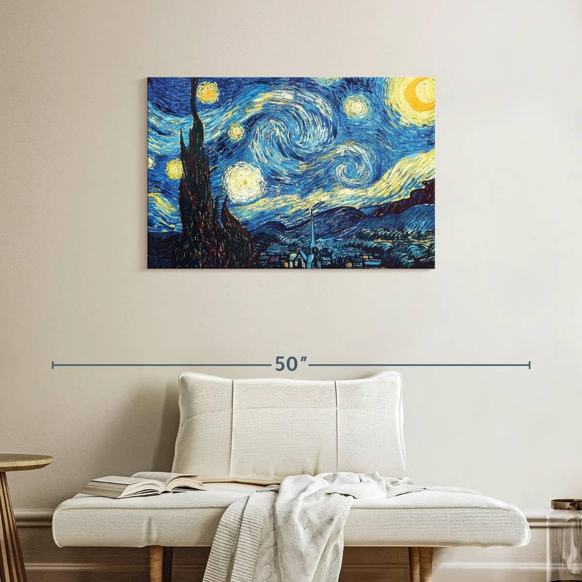 Elephant Stock - Starry Night Wall Art - Horizontal Canvas Wall Art - Living Room Wall Decor - Painting Village Canvas Art - Yellow And Blue Decor by Vincent Van Gogh - 36