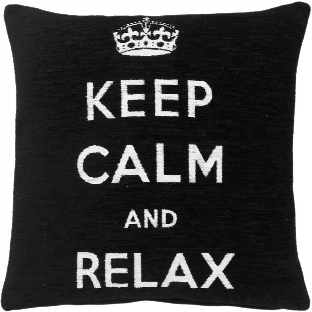 || JaaZ Textile ||__Black & White KEEP CALM AND RELAX__Pure 100% Cotton Cushion Covers, Size 18" x 18" Hidden Zip Entry. Buy Single OR Sets. (Set Of 4)