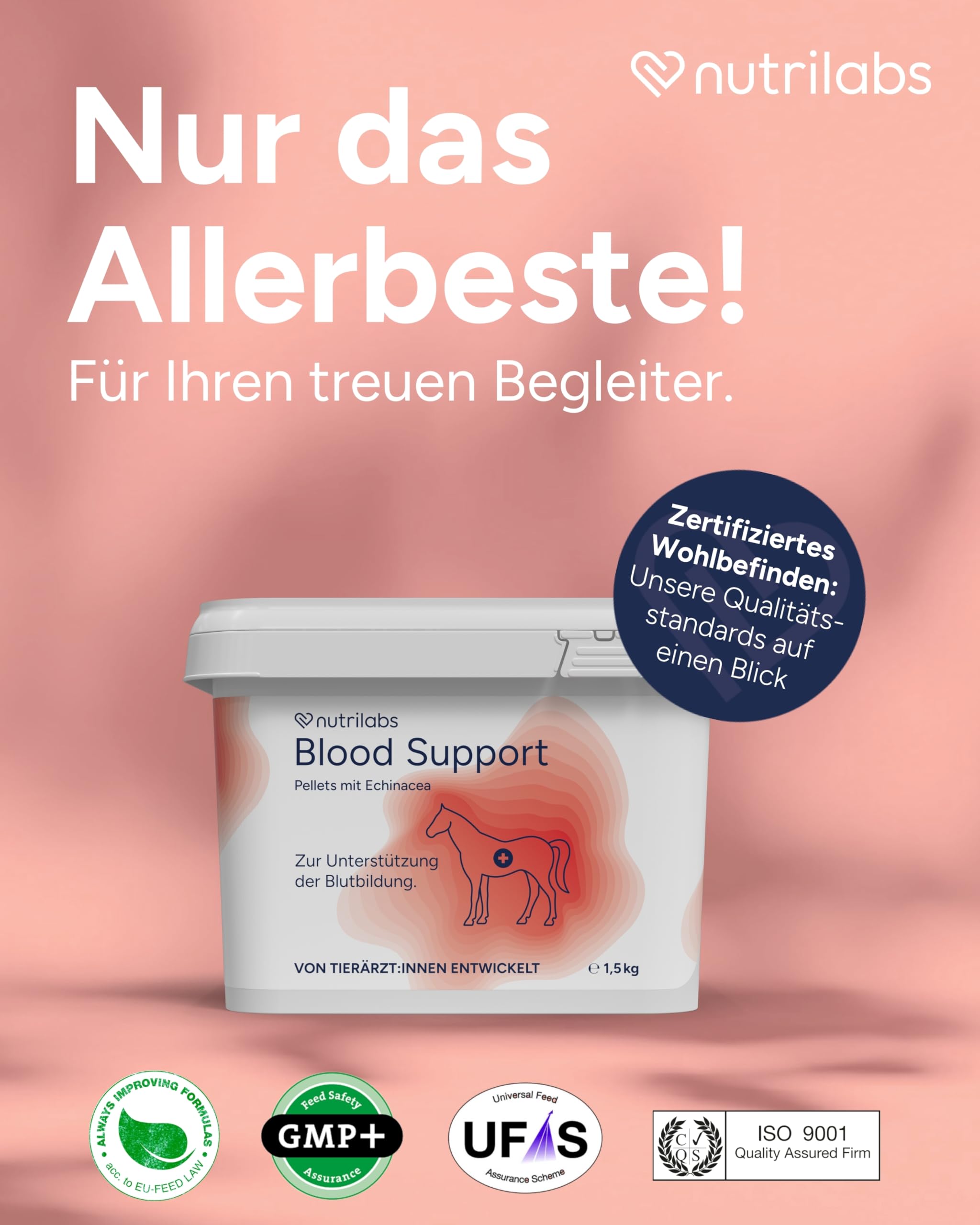 NutriLabs Blood Support Pellets für Pferde 1,5 kg - Blutzusatz - Eisen - Nahrungsergänzung Eisenpräperat - Vitalstoffe Blut