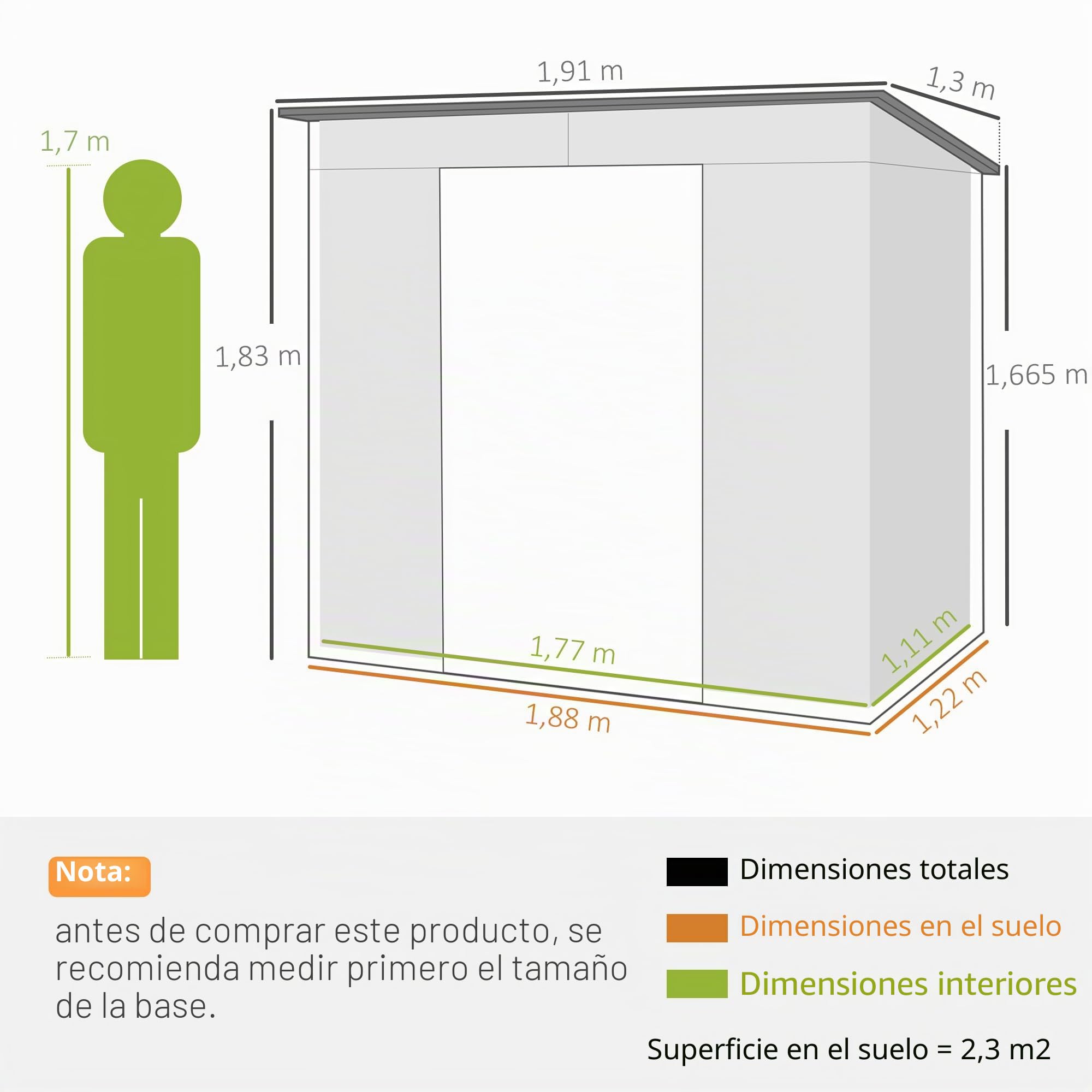 Outsunny Caseta de jardín de Metal 2,3 m² caseta de jardín 191 x 130 x 166,5 caseta de Herramientas con Guantes, Puerta con Cerradura y 2 Rejillas de ventilación - Gris
