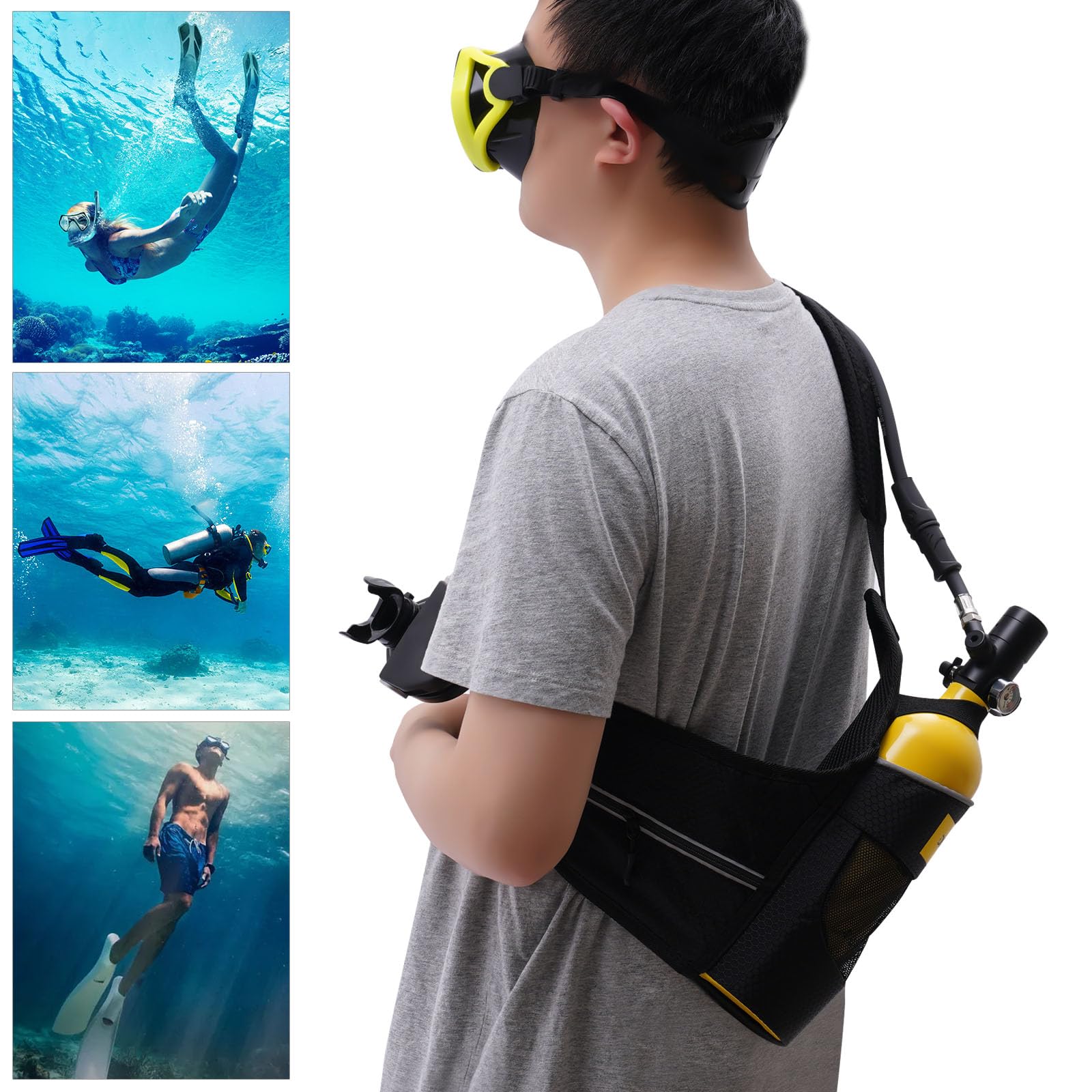1L Tauchflaschen-Set, Tauchausrüstung mit Taucherbrillen Gurttaschen Adapter, Tragbares Tauchflaschen-Set für Urlaubstauchen, Unterwasserabenteuer und als Reserveluftquelle