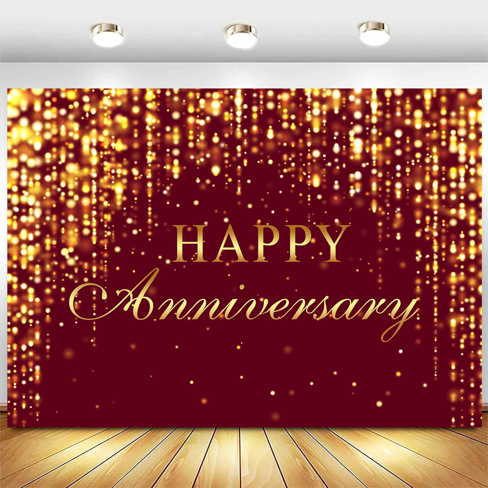 Photo 1 of InMemory Burgundy Gold Happy Anniversary Backdrop - 6x4ft