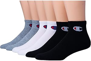 Champion Socks Men's Double Dry Ankle Socks, Moisture Wicking, 6, 8, or 12 Pack