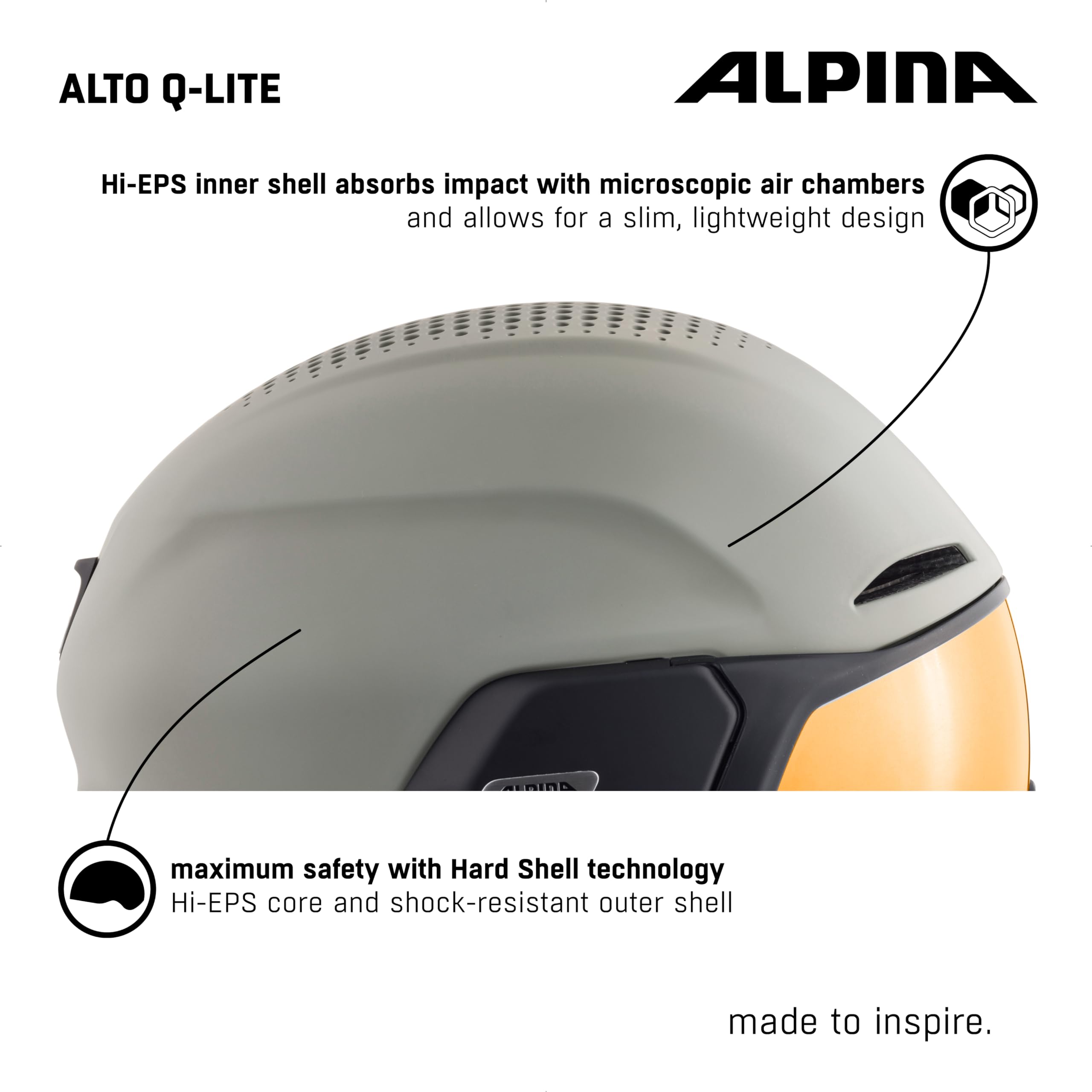 ALPINA Alto Q-Lite - Sicherer, Stoßabsorbierender & Individuell Anpassbarer Skihelm Mit Kontrastverstärkendem Visier Für Erwachsene